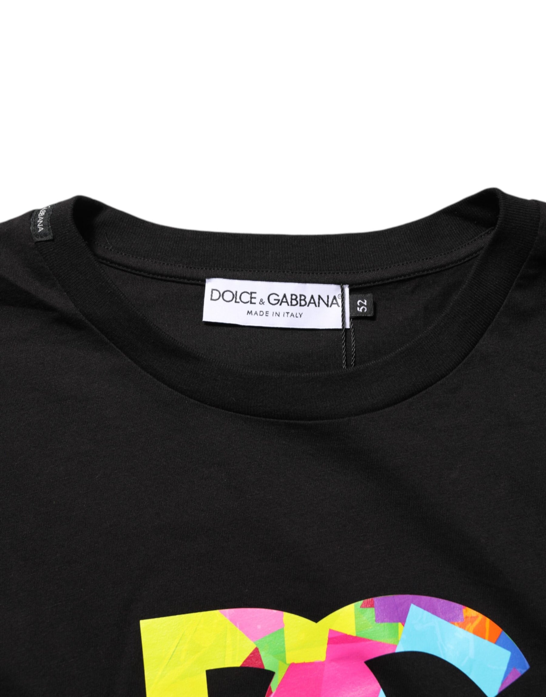Dolce & Gabbana Black Logo Print Cotton Men Crew Neck T-shirt | Regal Royce