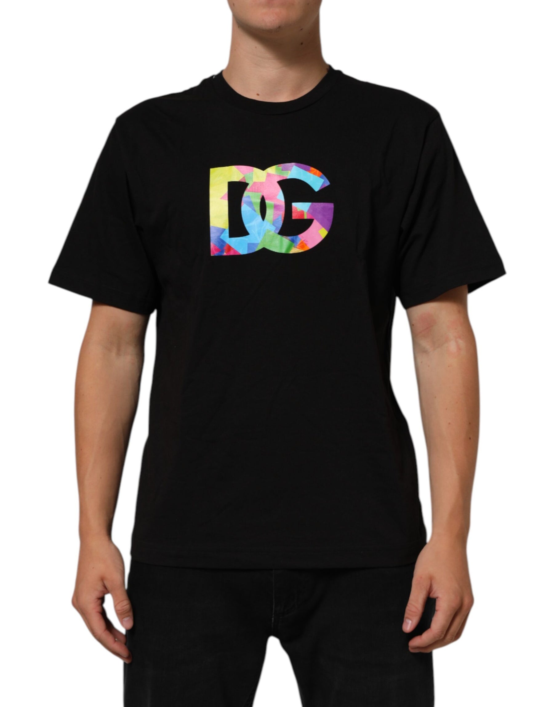 Dolce & Gabbana Black Logo Print Cotton Crew Neck  T-shirt | Regal Royce