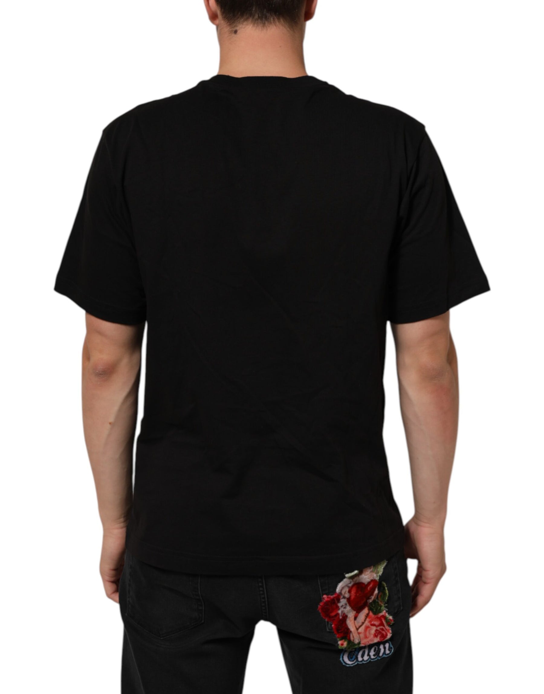 Dolce & Gabbana Black Logo Print Cotton Crew Neck  T-shirt | Regal Royce