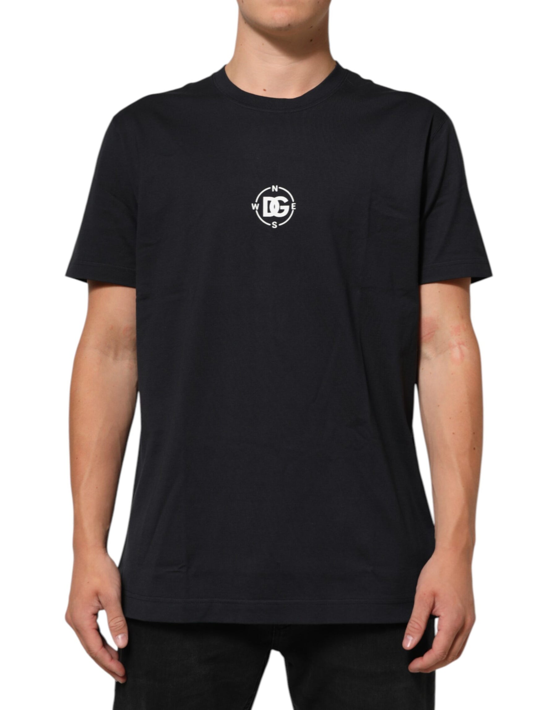 Dolce & Gabbana Black Logo Compass Cotton Crew Neck T-shirt | Regal Royce