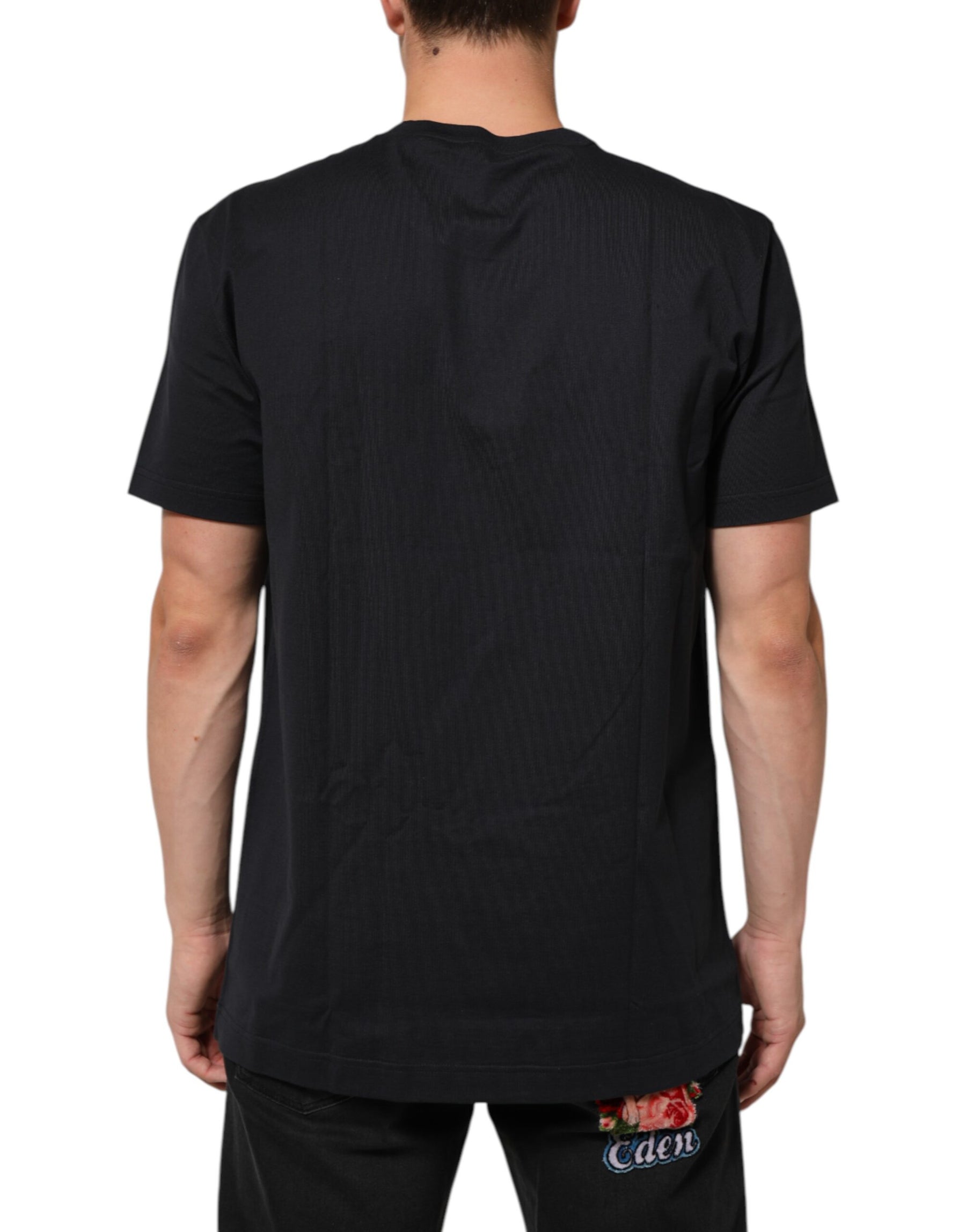 Dolce & Gabbana Black Logo Compass Cotton Crew Neck T-shirt | Regal Royce