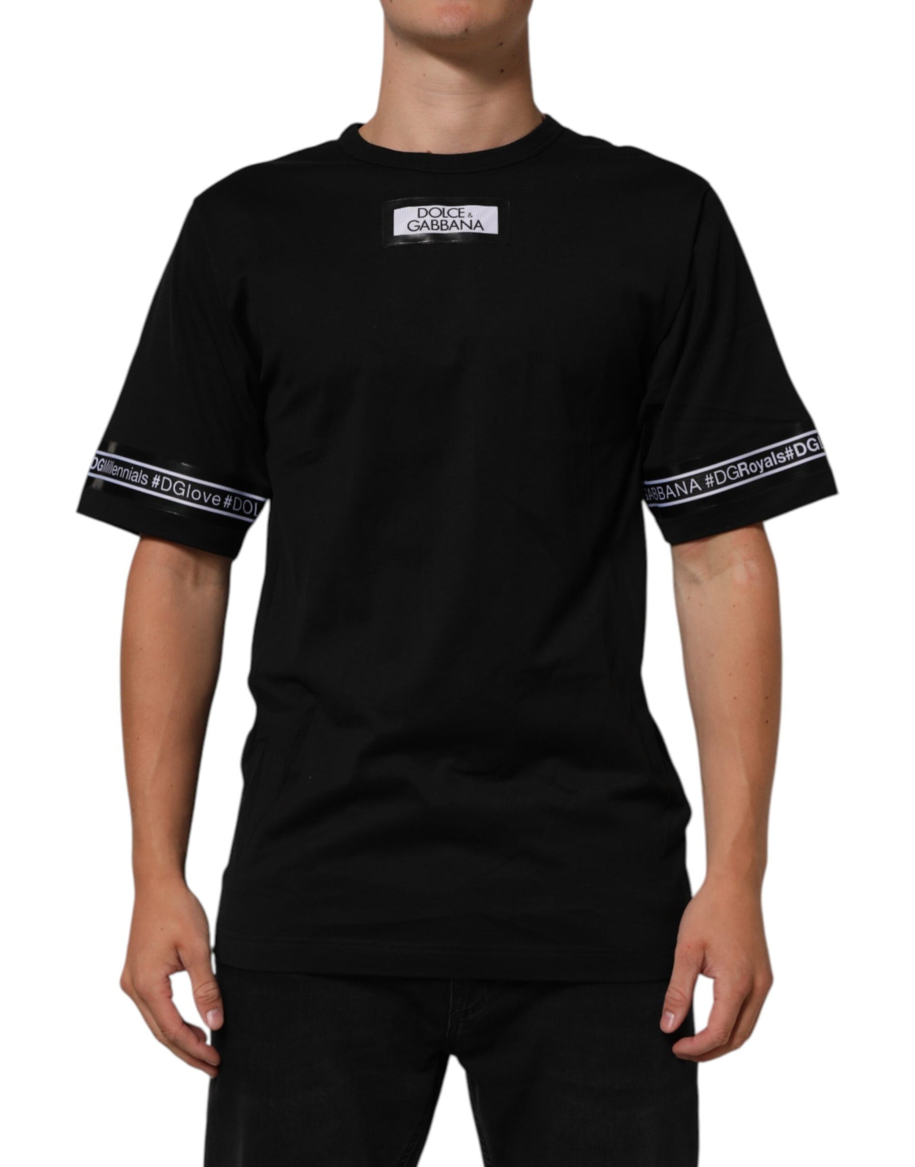 Dolce & Gabbana Black DGRoyals Cotton Men Crew Neck IT T-shirt | Regal Royce