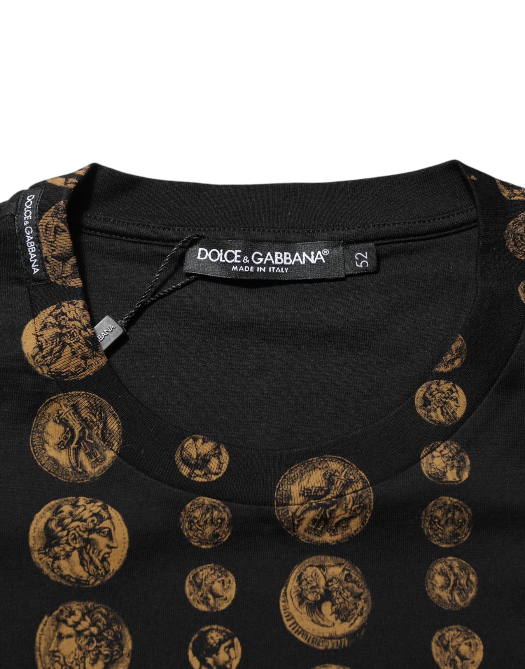 Dolce & Gabbana Black Cotton Coin Print Crew Neck T-shirt | Regal Royce