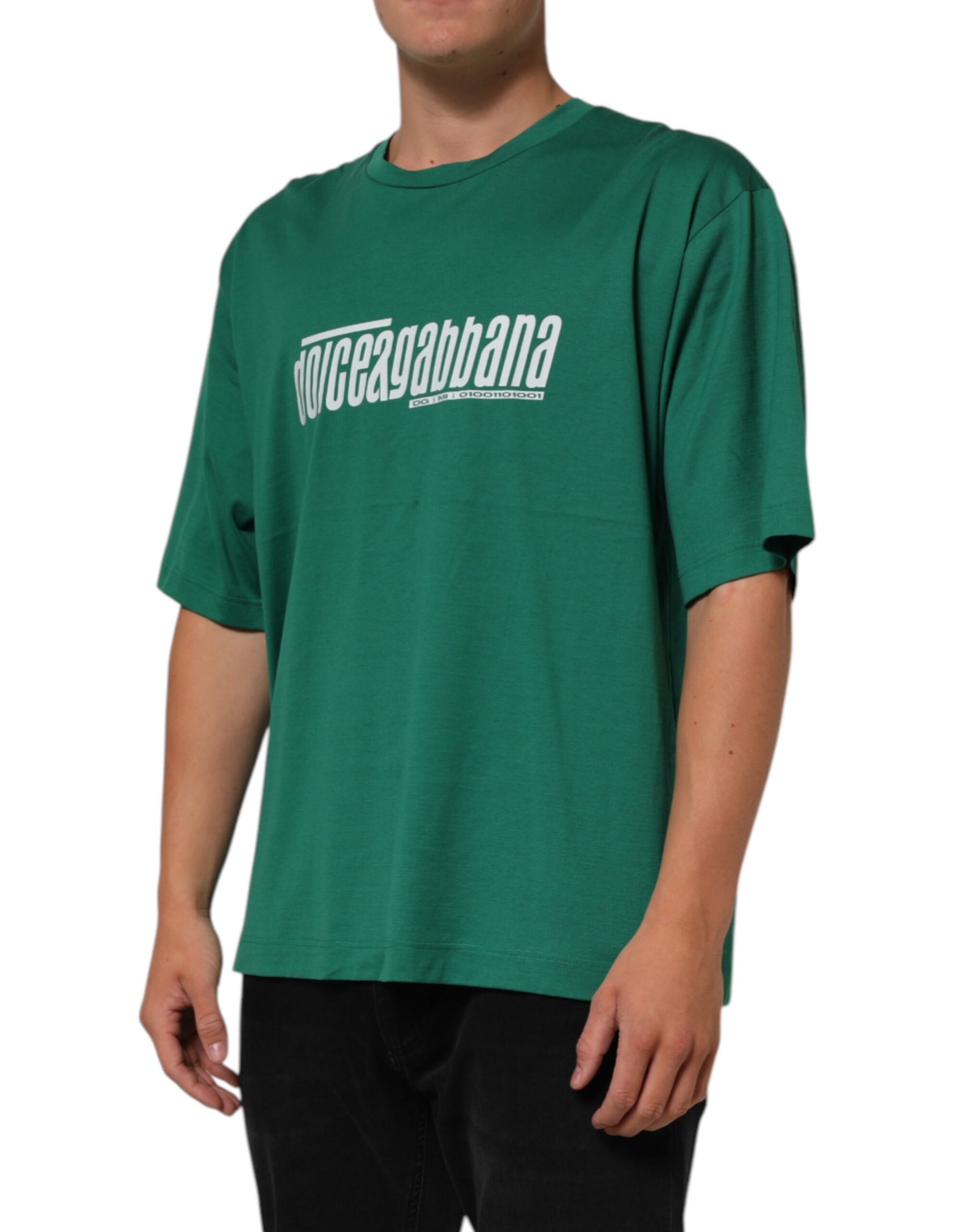 Dolce & Gabbana Green Cotton Graphic Logo Print Crewneck T-shirt | Regal Royce