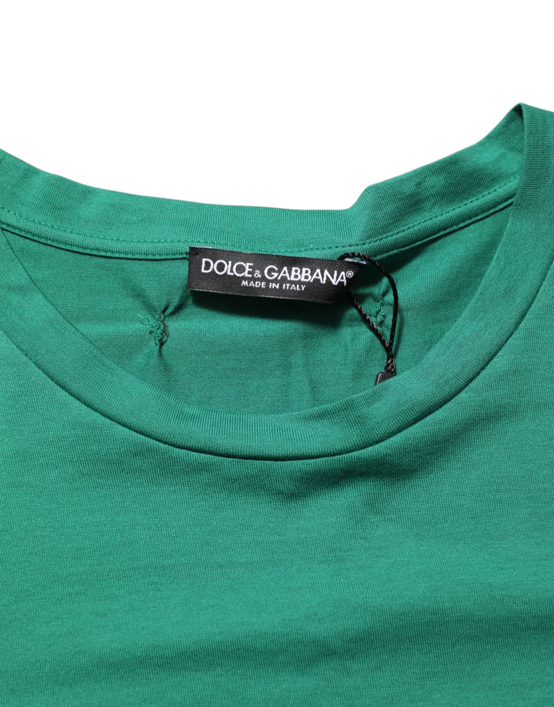 Dolce & Gabbana Green Cotton Graphic Logo Print Crewneck T-shirt | Regal Royce
