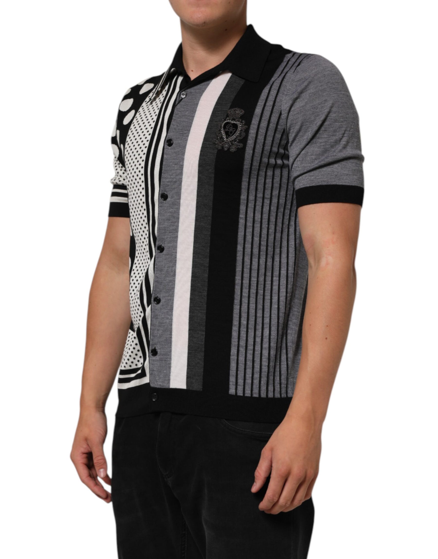 Dolce & Gabbana Black White Polka Dot Collared Polo T-shirt | Regal Royce