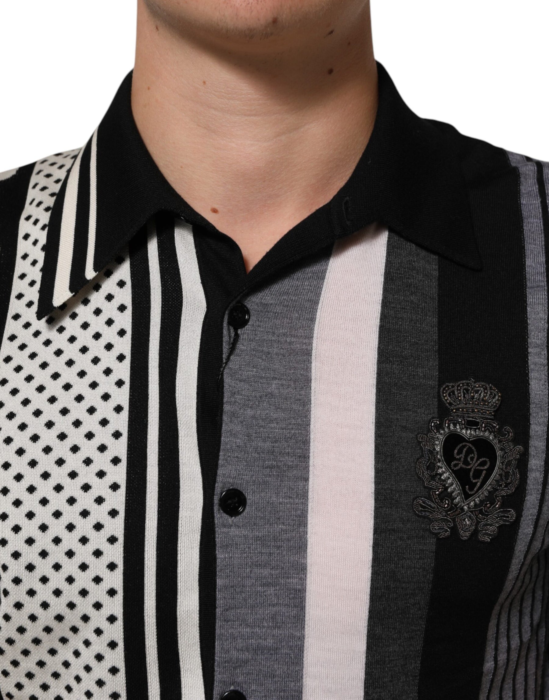 Dolce & Gabbana Black White Polka Dot Collared Polo T-shirt | Regal Royce