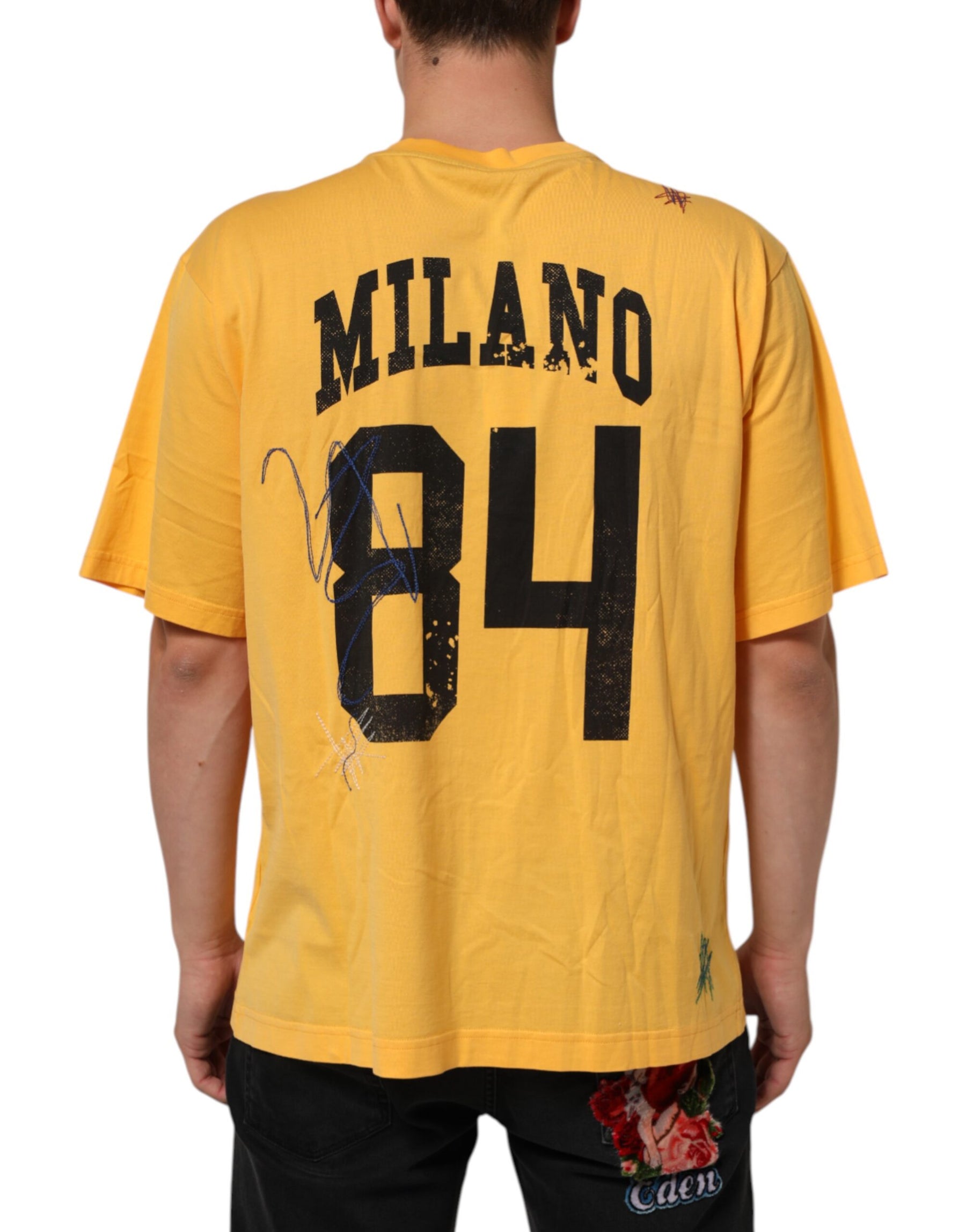 Dolce & Gabbana Yellow Secret Graden Floral Cotton Crew Neck T-shirt | Regal Royce