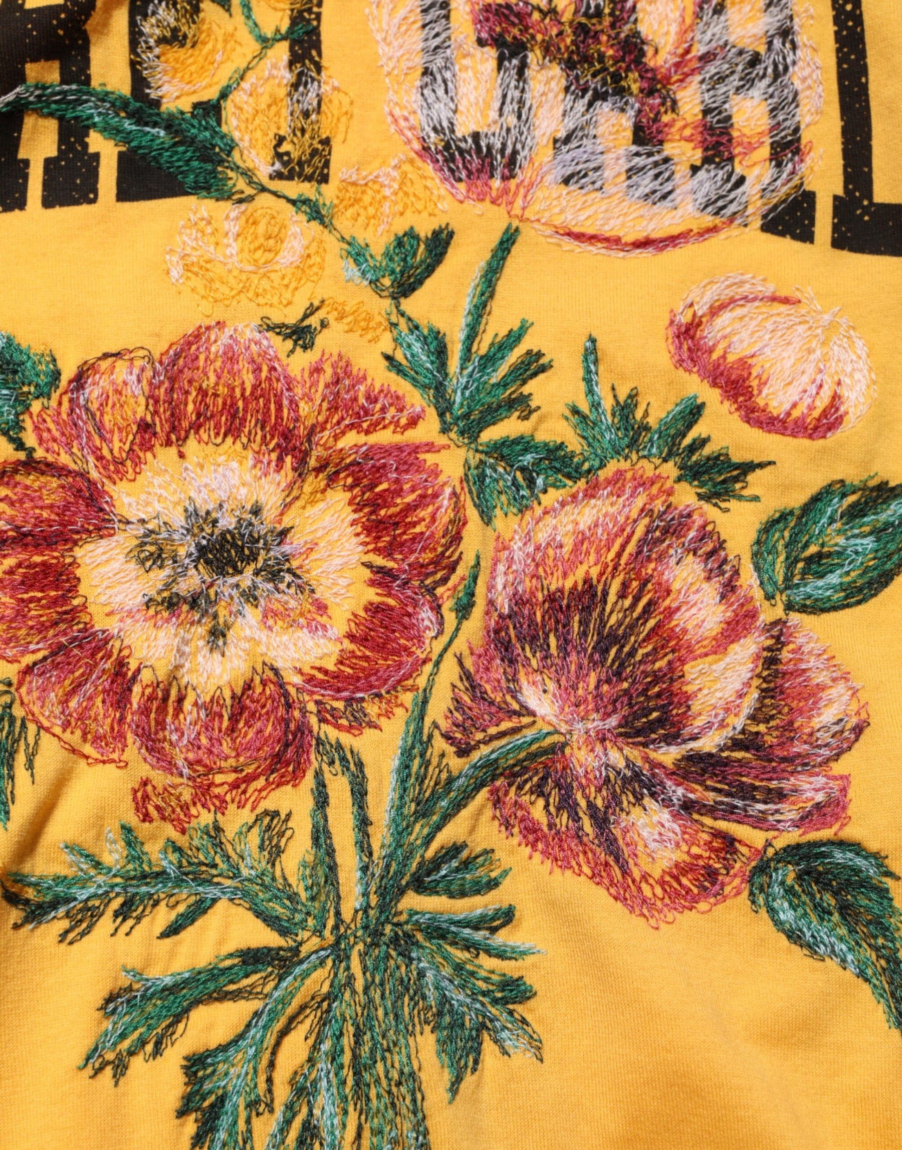 Dolce & Gabbana Yellow Secret Graden Floral Cotton Crew Neck T-shirt | Regal Royce