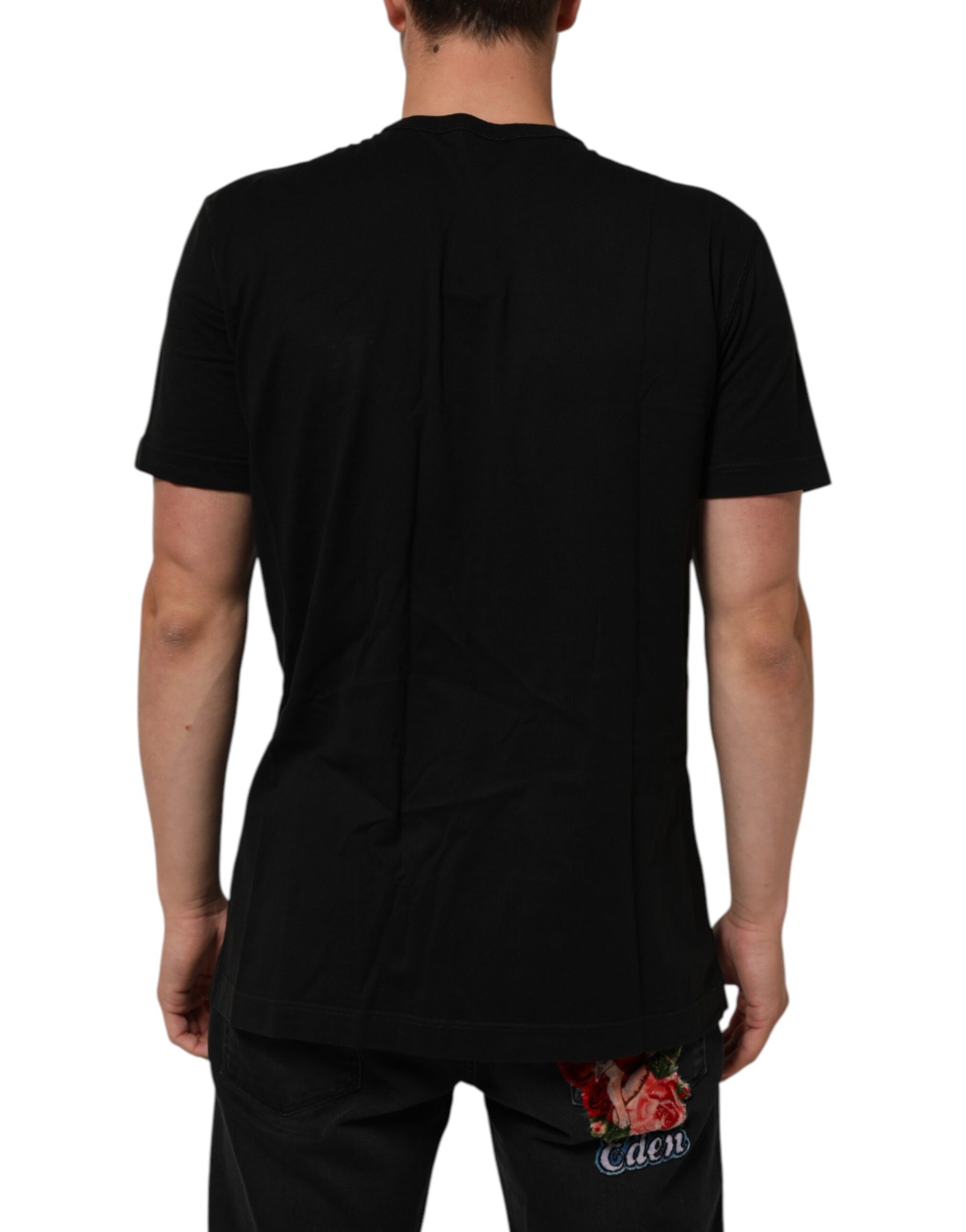 Dolce & Gabbana Black Logo Plaque Cotton Crew Neck T-shirt | Regal Royce