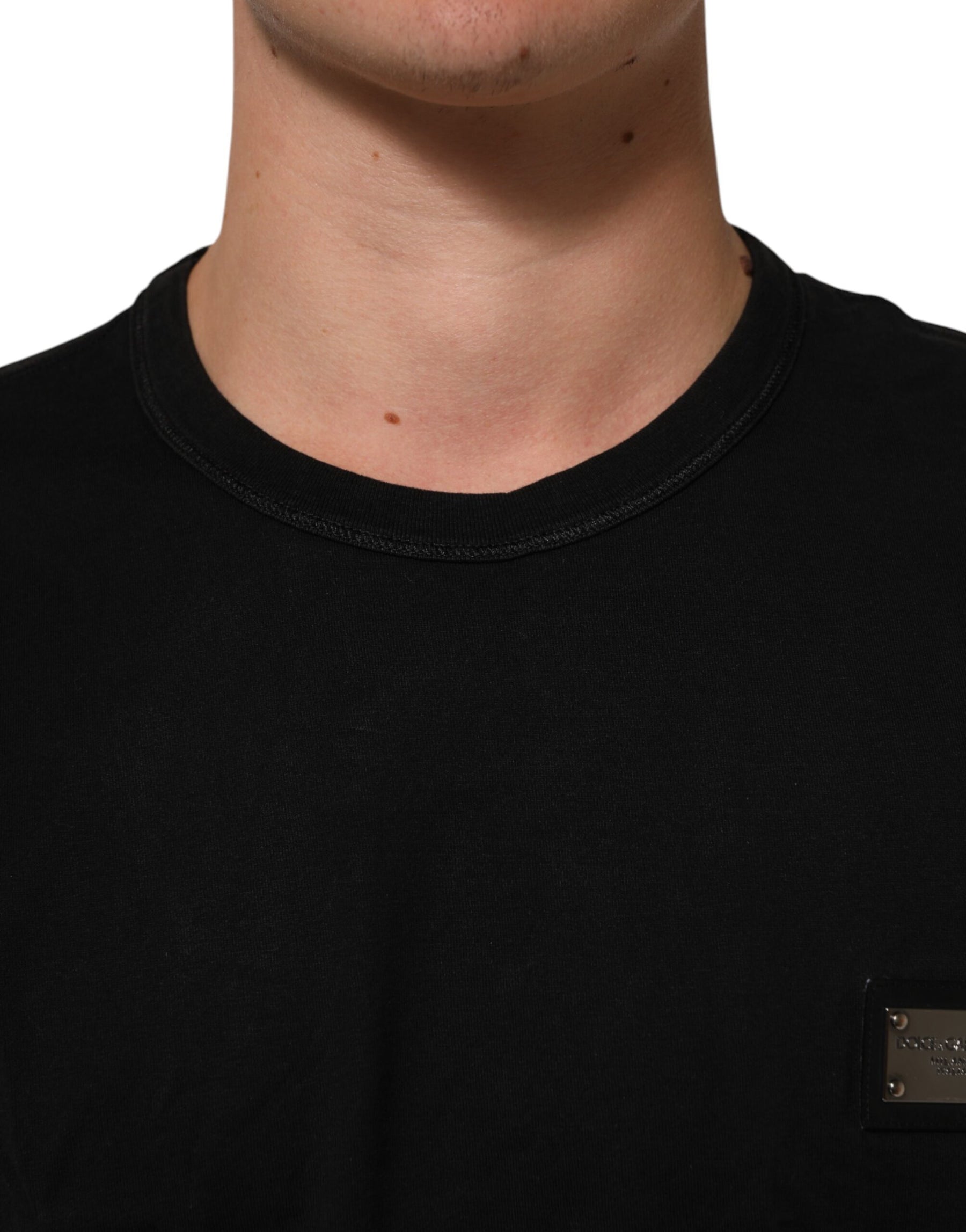 Dolce & Gabbana Black Logo Plaque Cotton Crew Neck T-shirt | Regal Royce