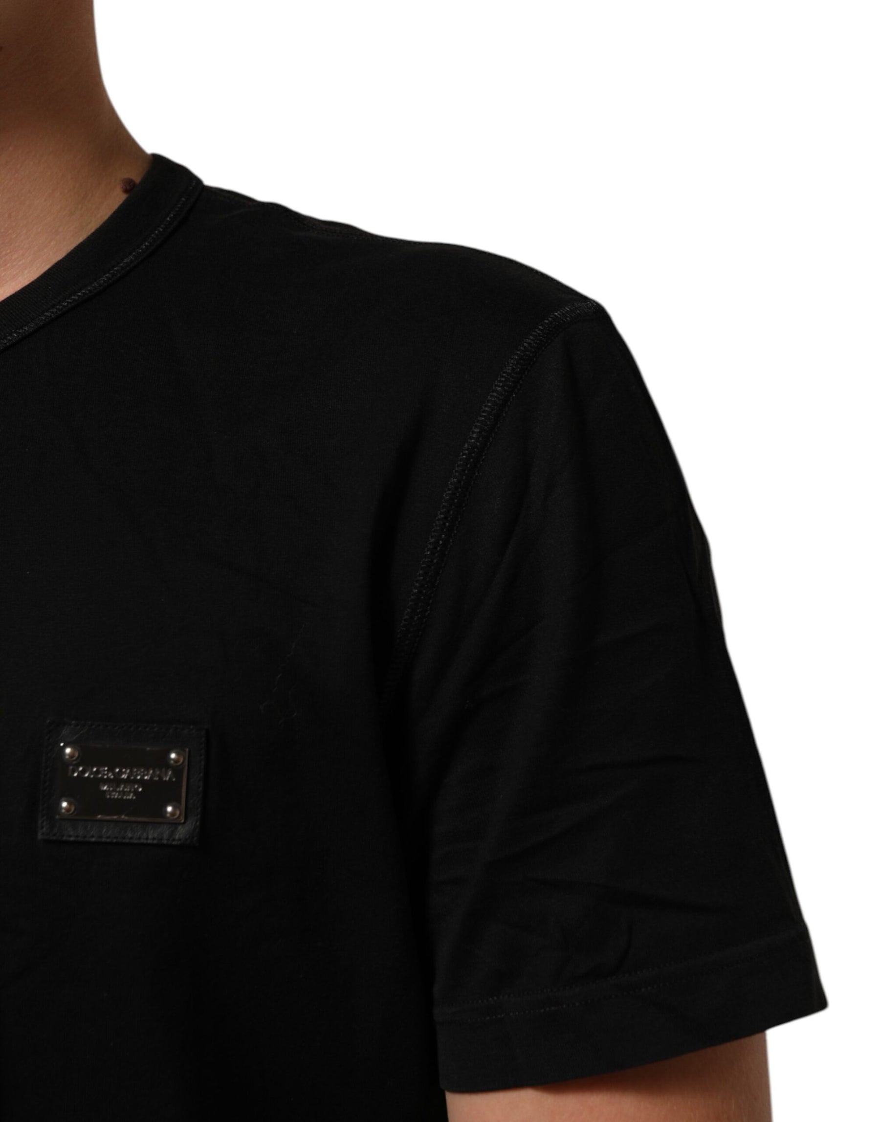 Dolce & Gabbana Black Logo Plaque Cotton Crew Neck T-shirt | Regal Royce