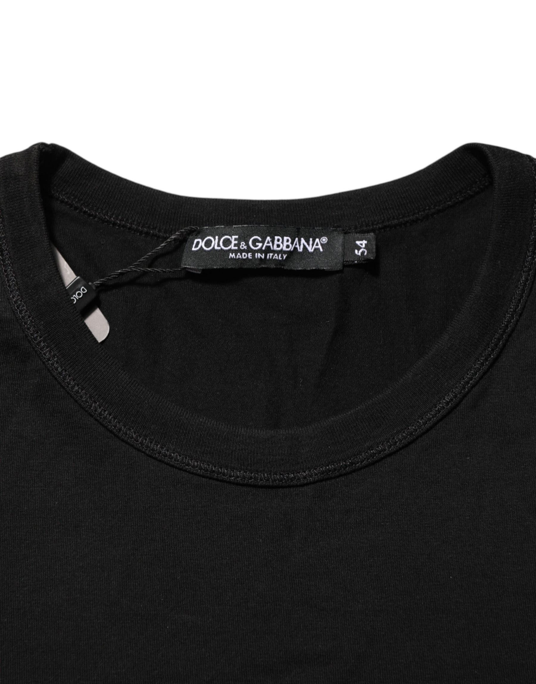 Dolce & Gabbana Black Logo Plaque Cotton Crew Neck T-shirt | Regal Royce