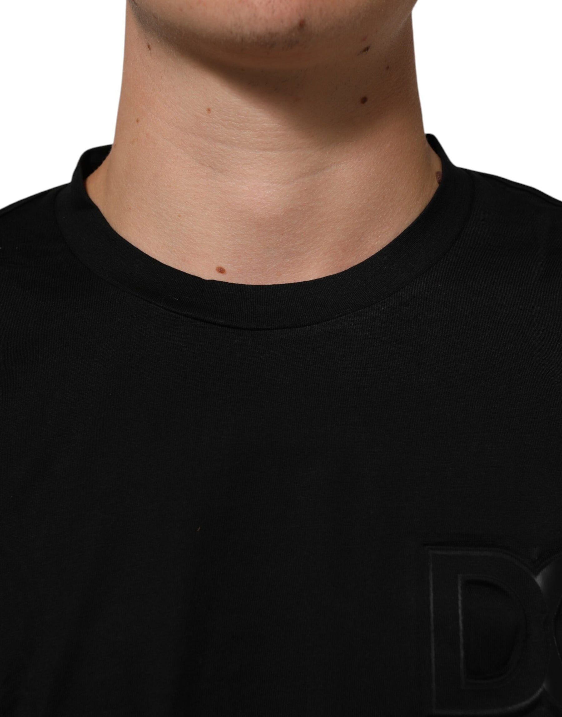 Dolce & Gabbana Black Logo Patch Cotton Men Crew Neck T-shirt | Regal Royce