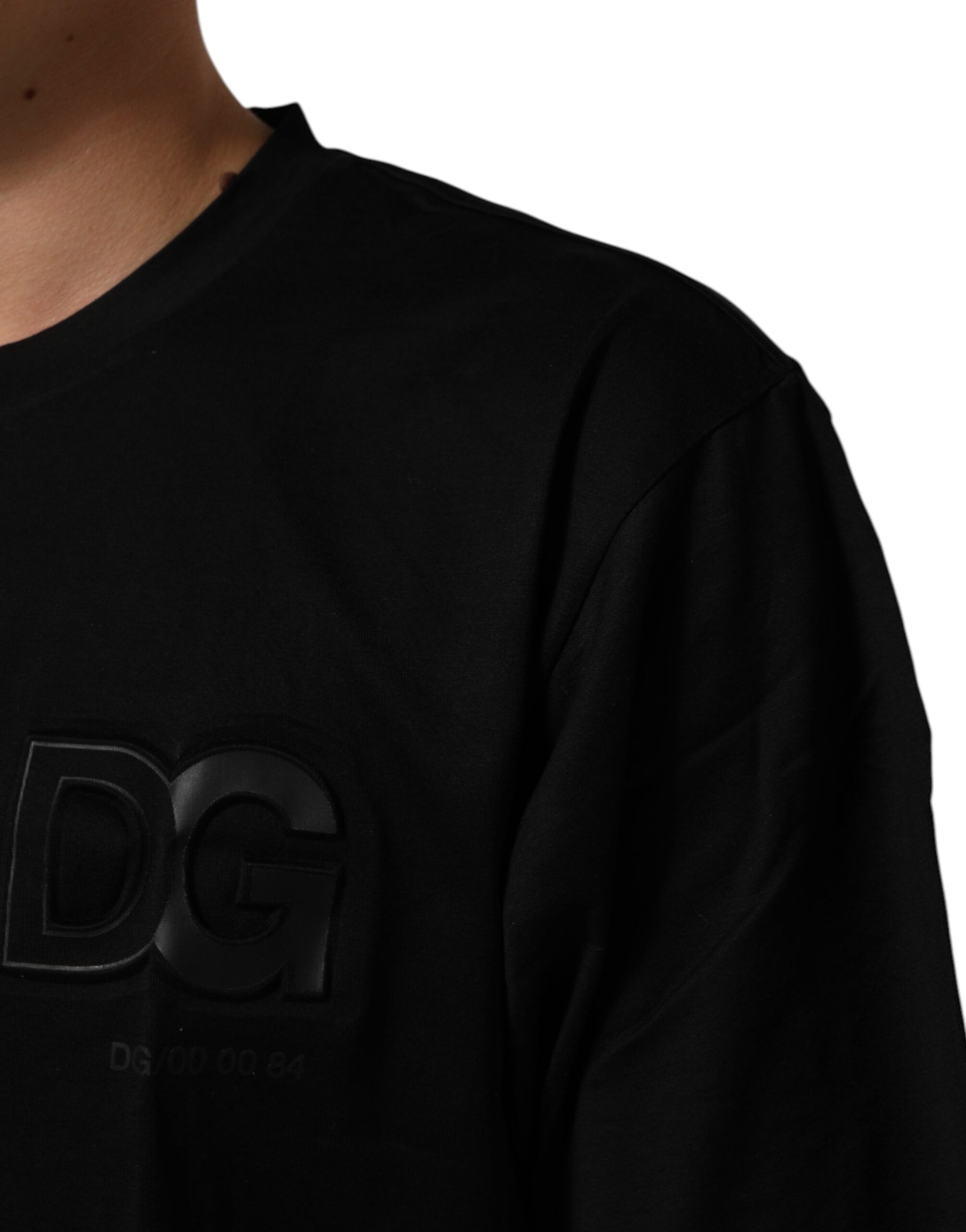 Dolce & Gabbana Black Logo Patch Cotton Men Crew Neck T-shirt | Regal Royce