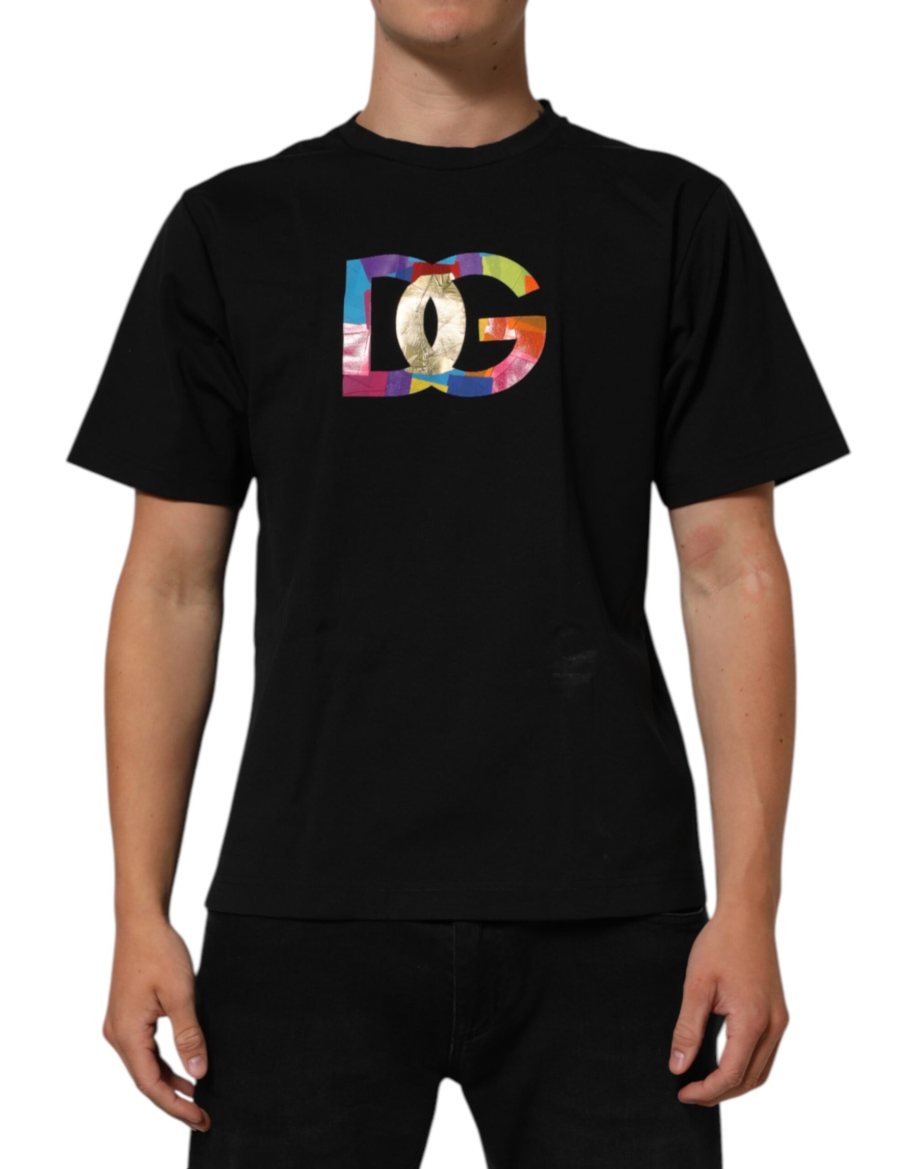 Dolce & Gabbana Black Logo Print Cotton Men Crew Neck T-shirt | Regal Royce