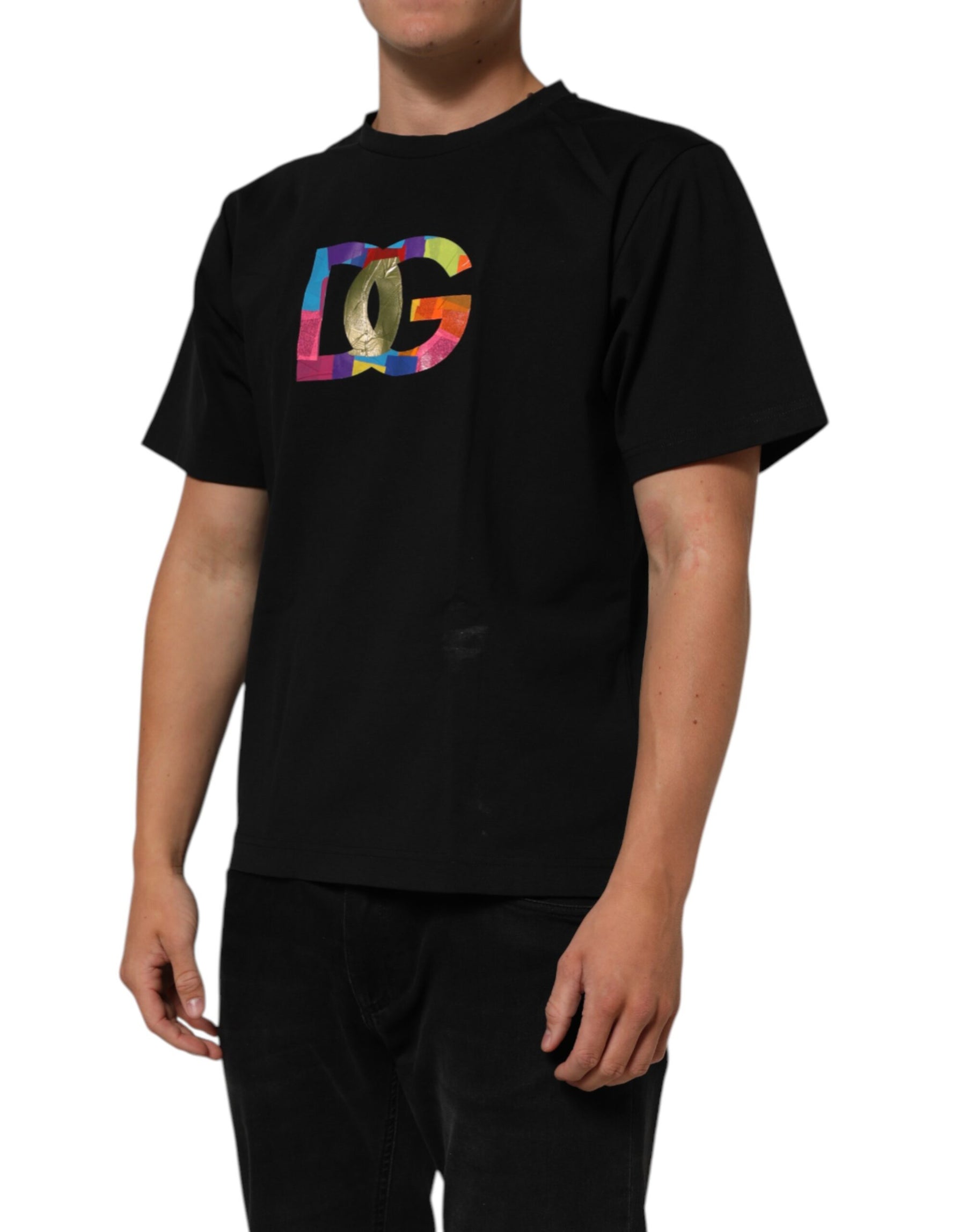 Dolce & Gabbana Black Logo Print Cotton Men Crew Neck T-shirt | Regal Royce