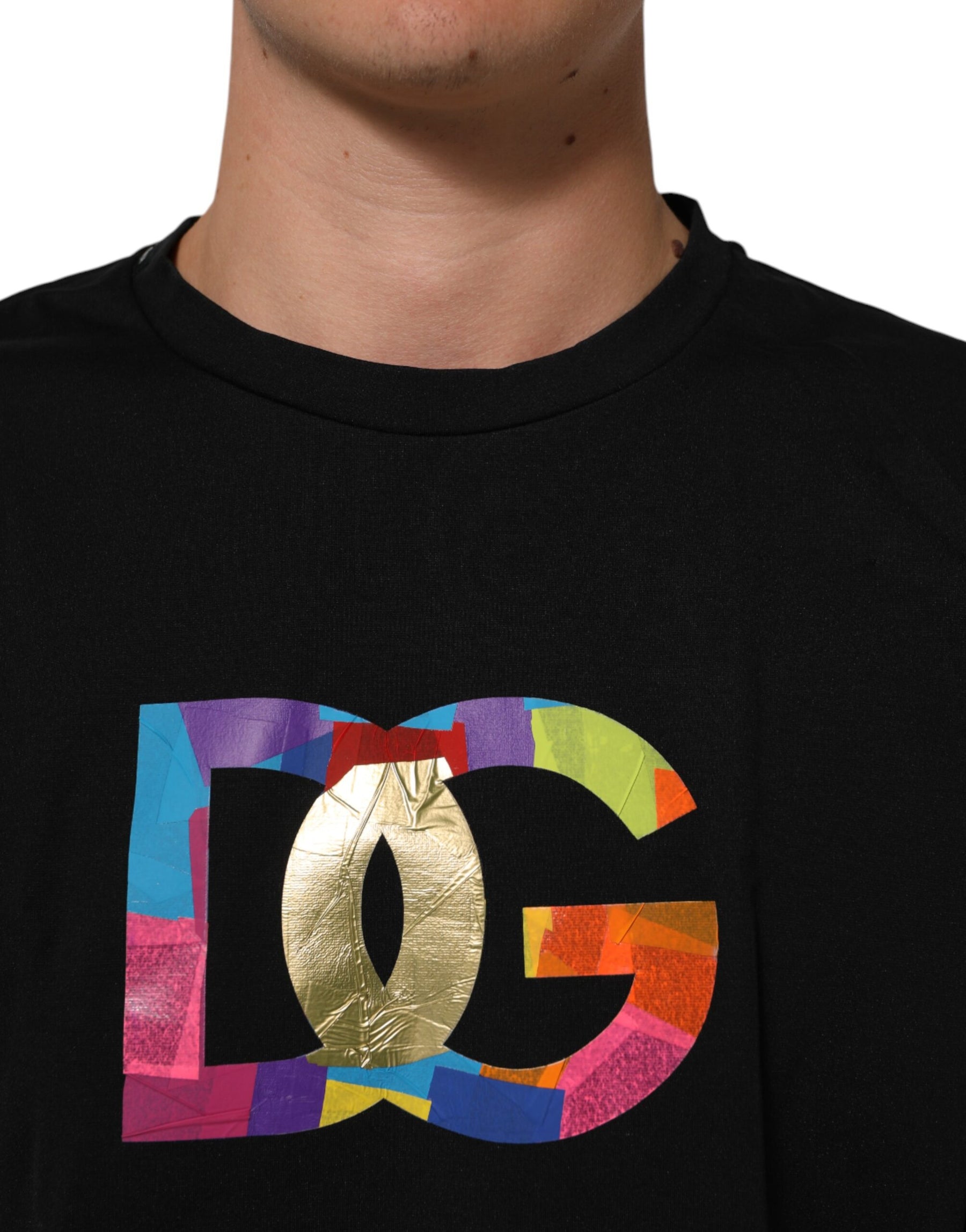 Dolce & Gabbana Black Logo Print Cotton Men Crew Neck T-shirt | Regal Royce