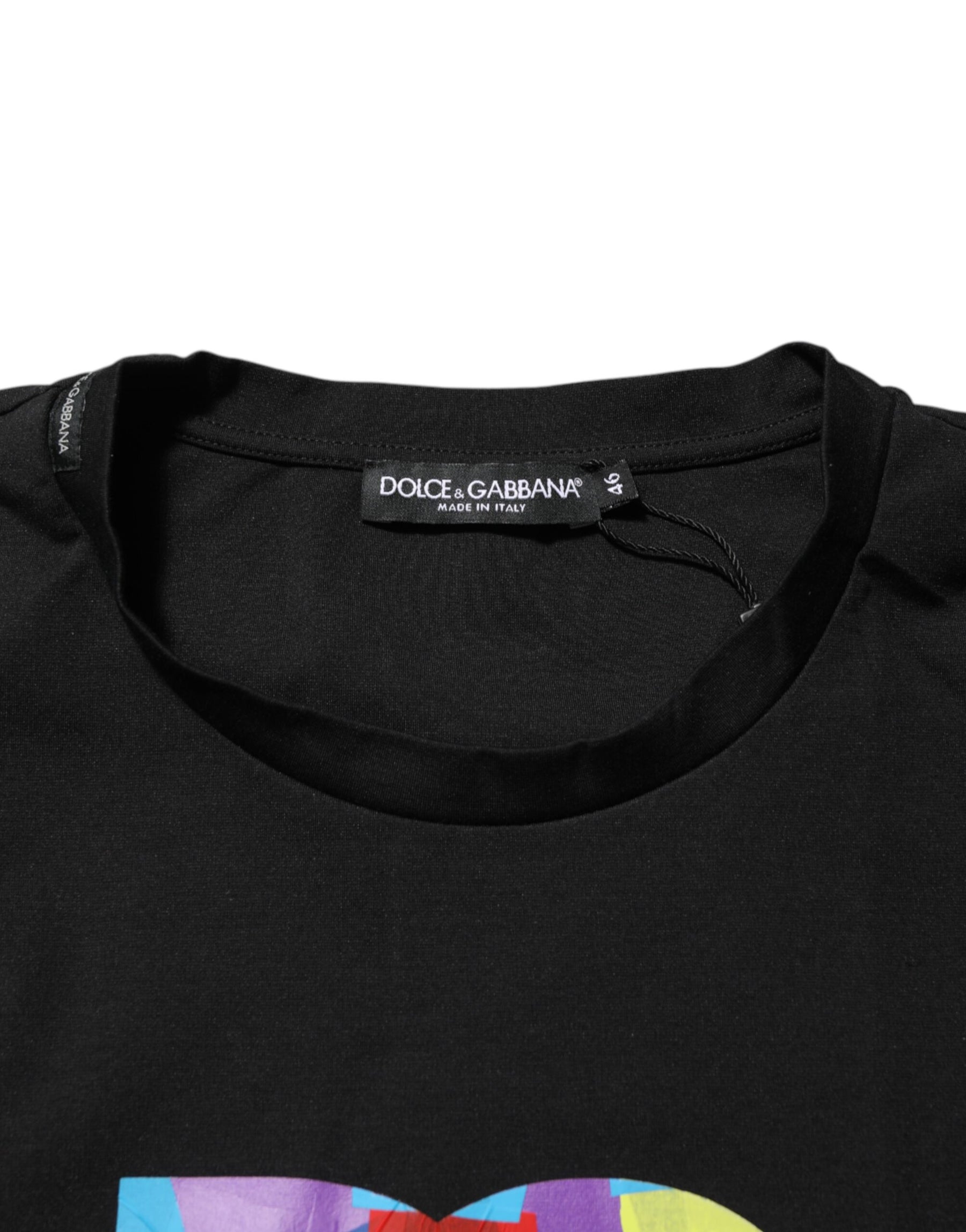 Dolce & Gabbana Black Logo Print Cotton Men Crew Neck T-shirt | Regal Royce