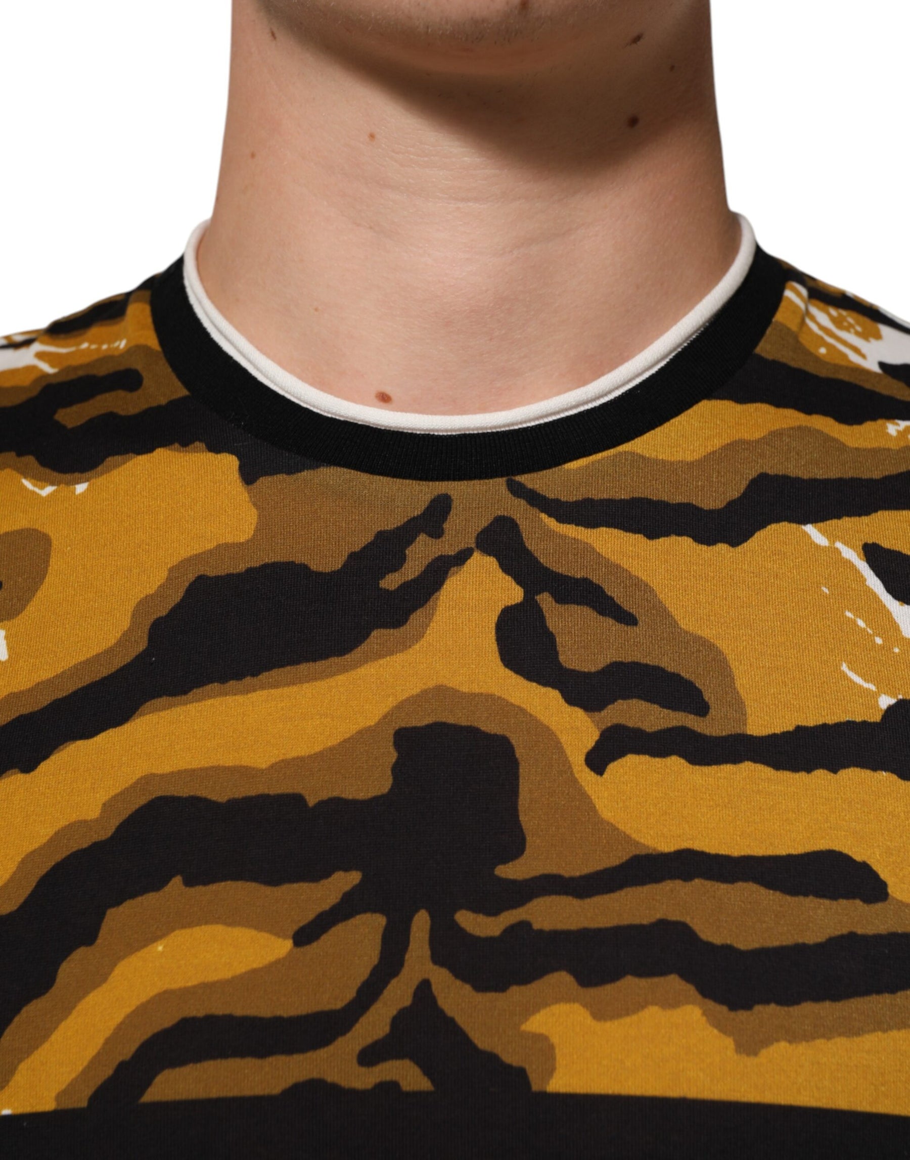 Dolce & Gabbana Multicolor Leopard Palm Leaf Men Crew Neck T-shirt | Regal Royce