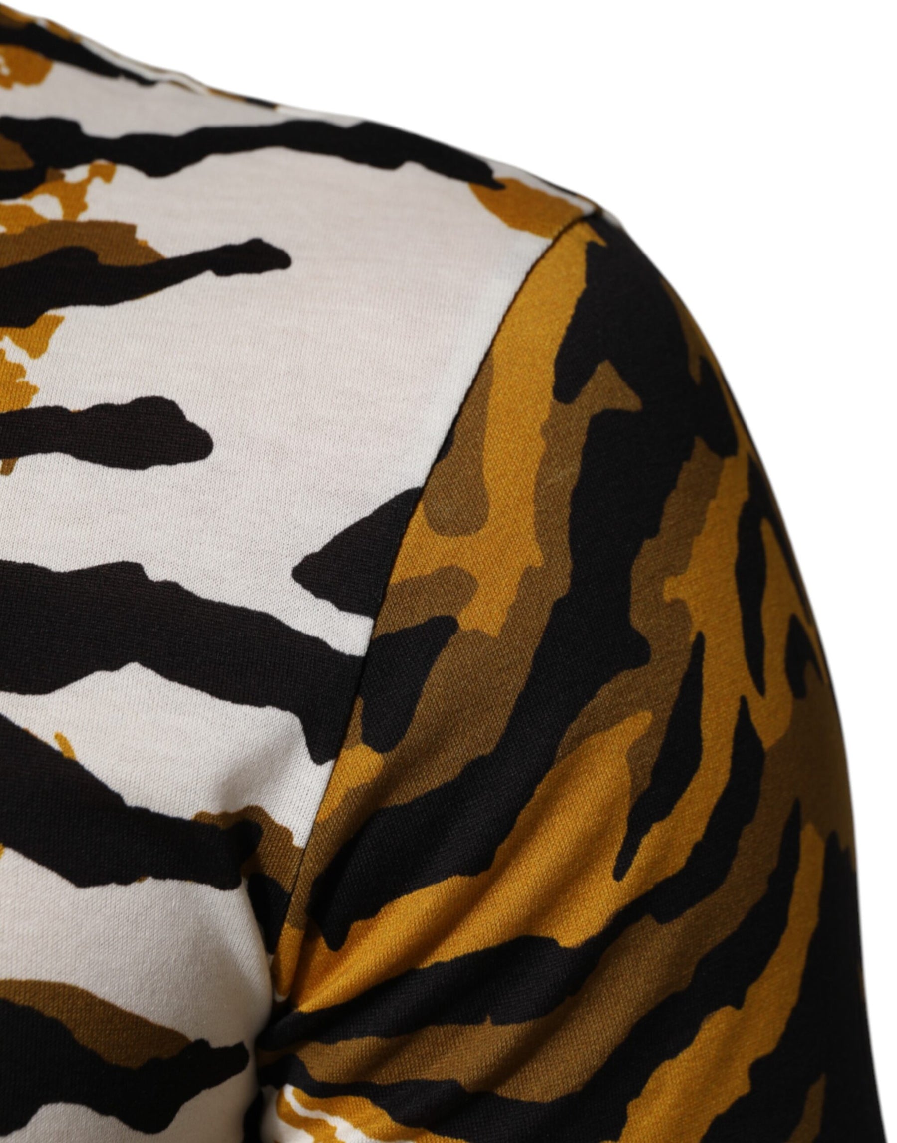 Dolce & Gabbana Multicolor Leopard Palm Leaf Men Crew Neck T-shirt | Regal Royce