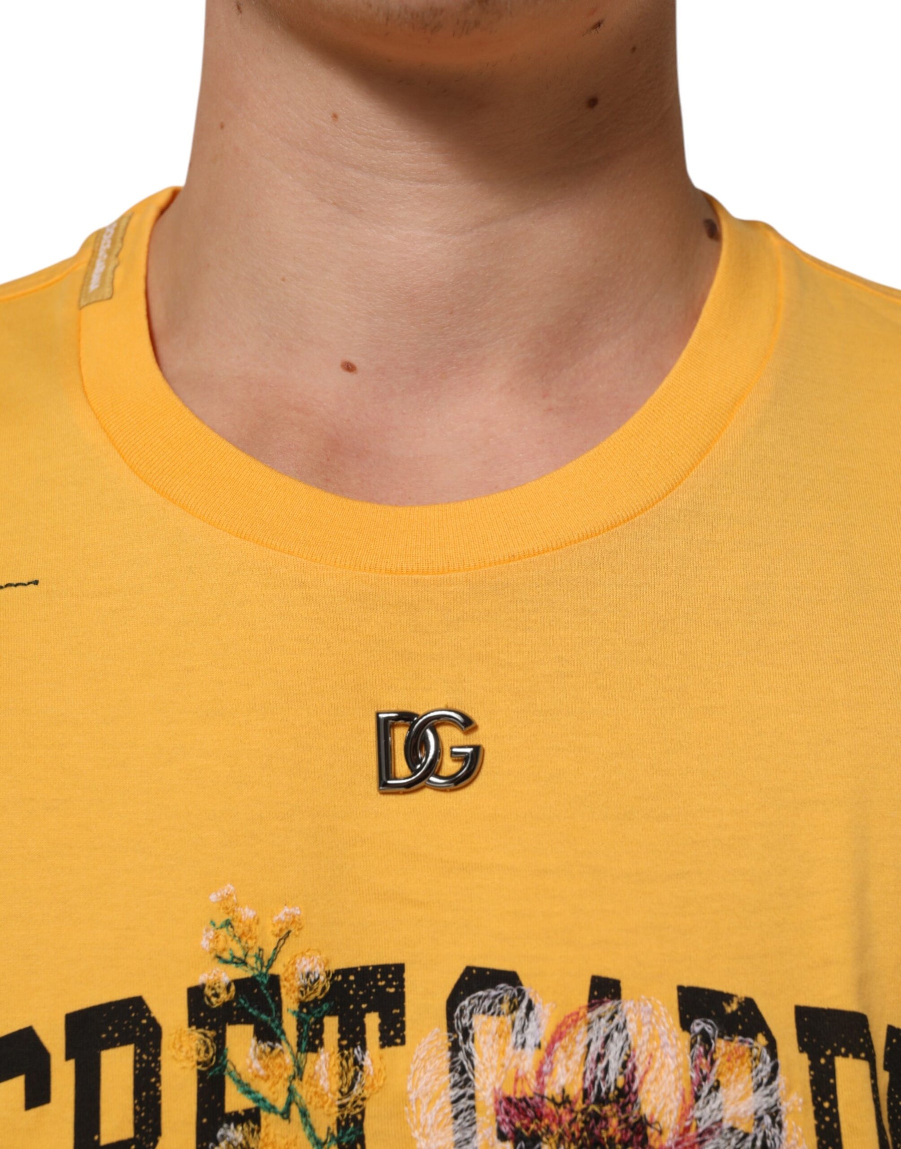 Dolce & Gabbana Yellow Secret Graden Floral Cotton CrewNeck T-shirt | Regal Royce
