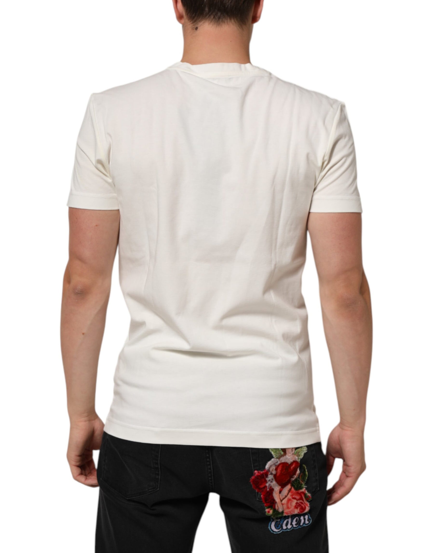 Dolce & Gabbana White Cotton Logo Bandana Print Men T-shirt | Regal Royce