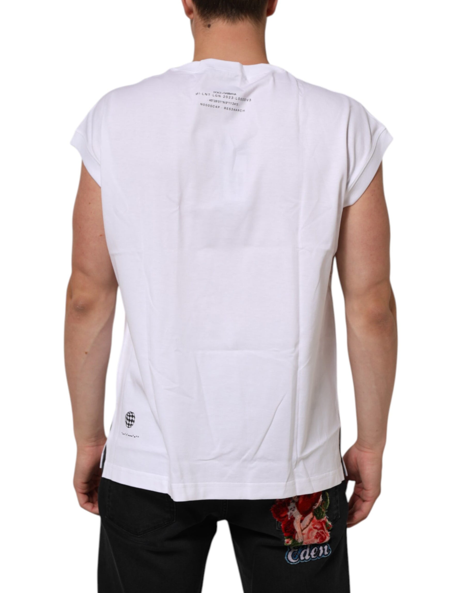 Dolce & Gabbana White Cotton Sleeveless Printed Tank T-shirt | Regal Royce