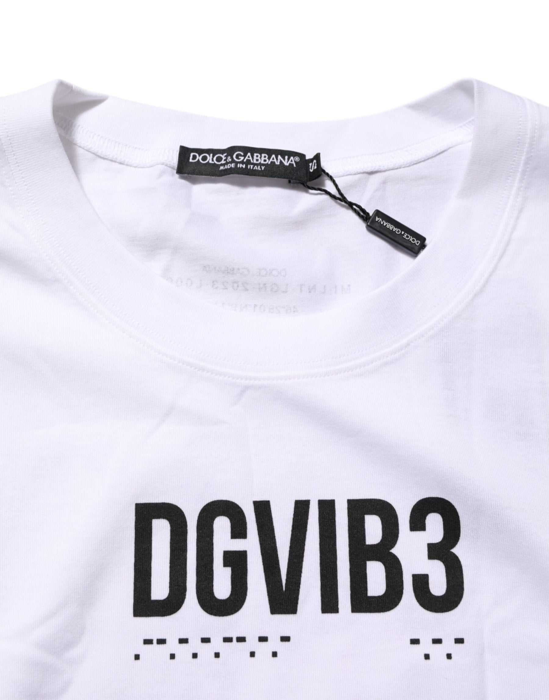 Dolce & Gabbana White Cotton Sleeveless Printed Tank T-shirt | Regal Royce