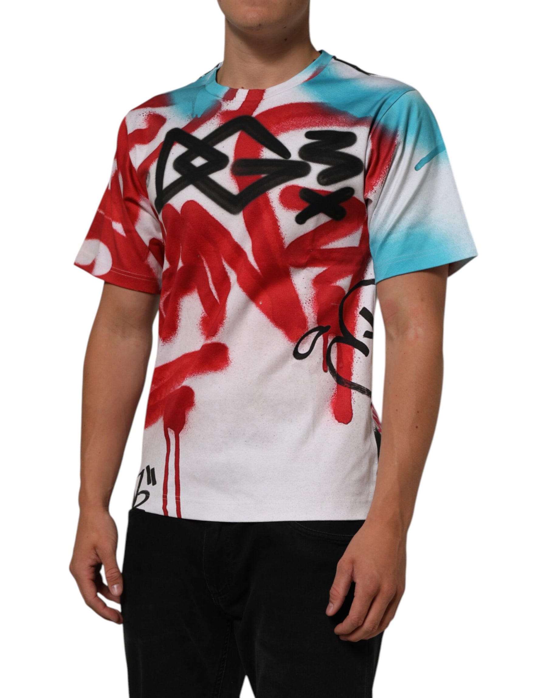 Dolce & Gabbana White Graffiti Crew Neck Short Sleeves T-shirt | Regal Royce