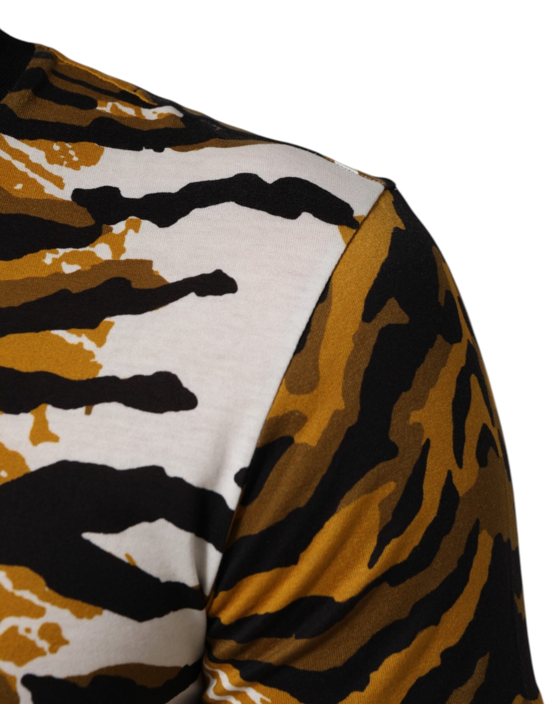 Dolce & Gabbana Multicolor Leopard Palm Leaf Men Crew Neck T-shirt | Regal Royce