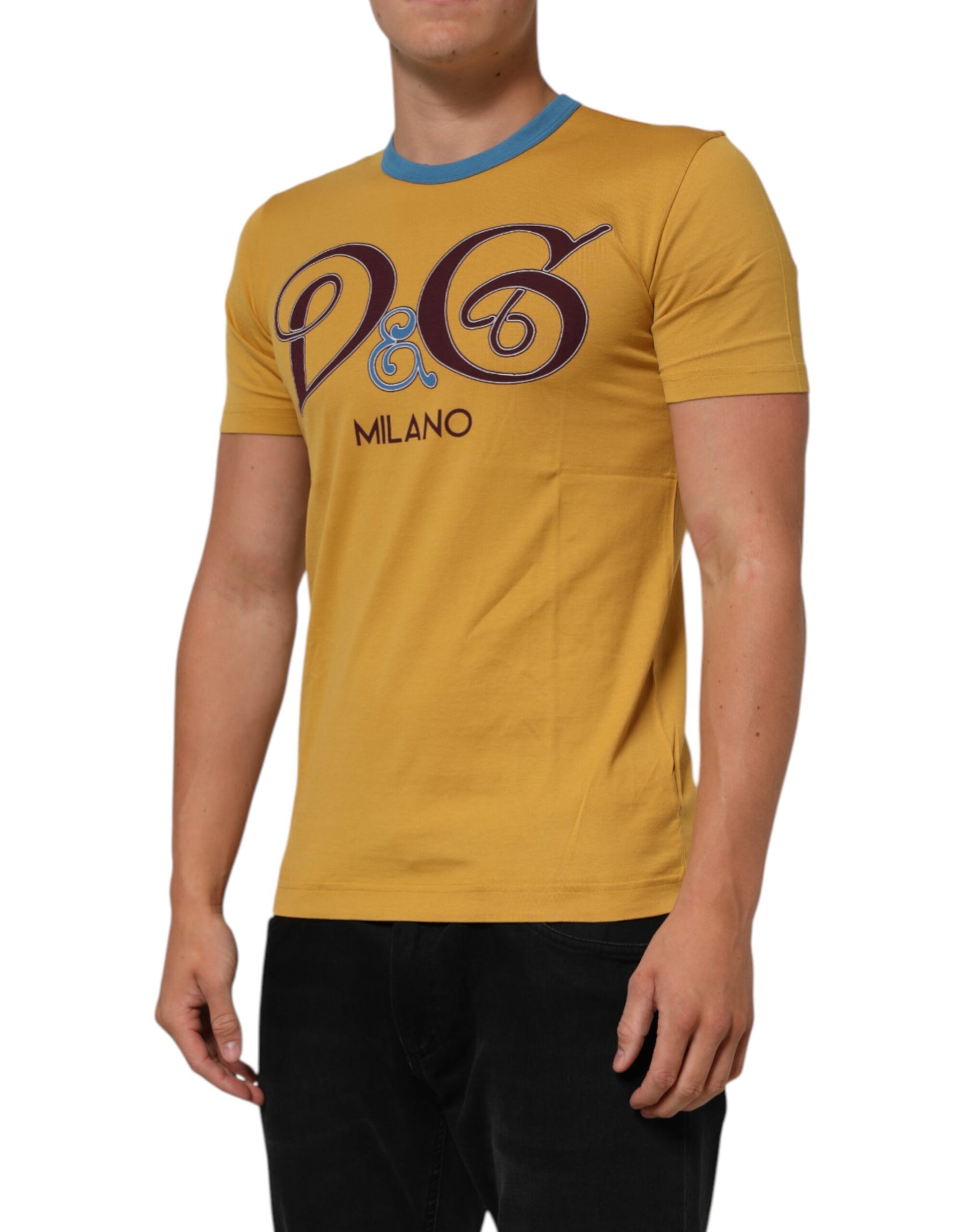 Dolce & Gabbana Yellow Logo Crew Neck Short Sleeves T-shirt | Regal Royce