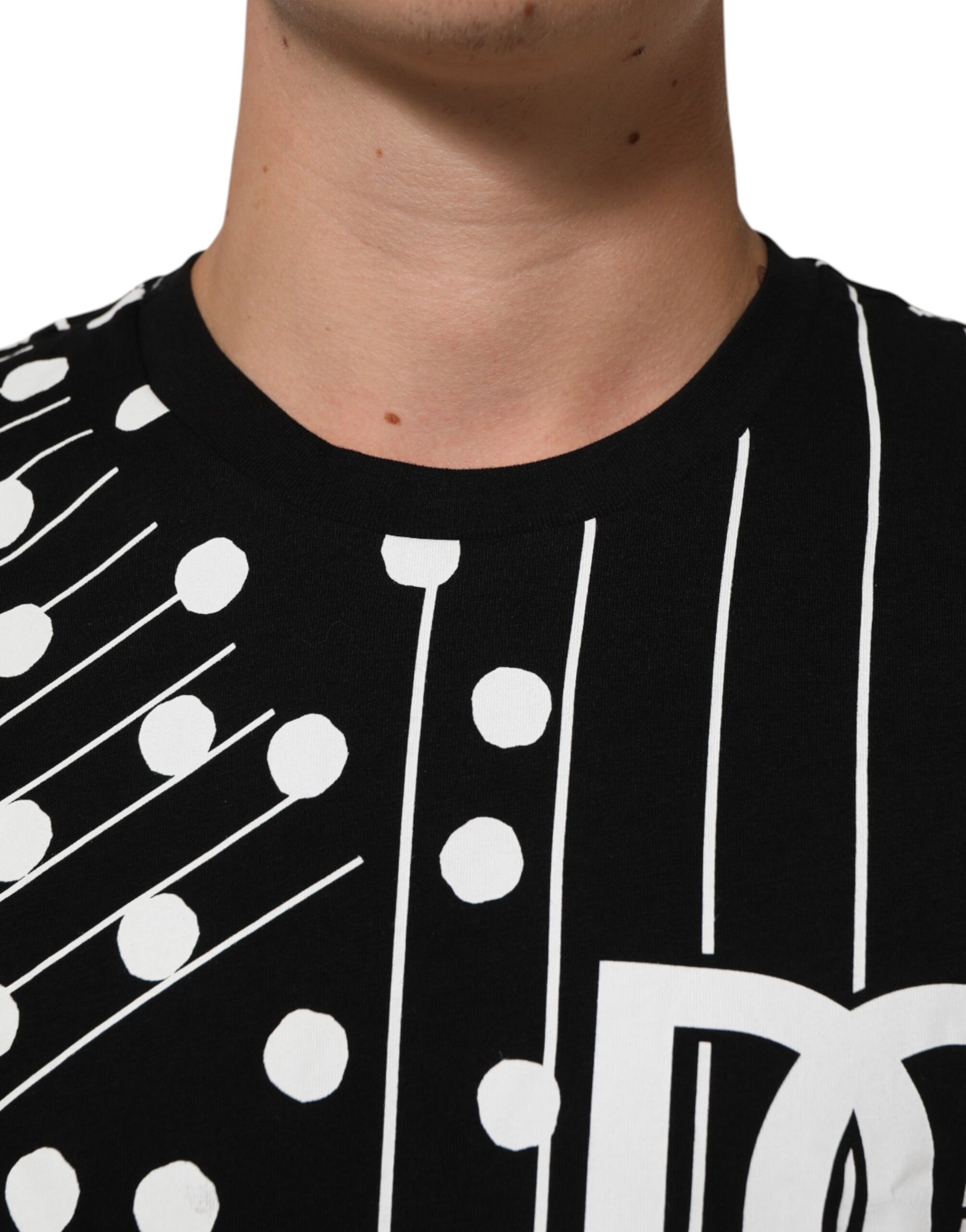 Dolce & Gabbana Black Cotton Polka Dots Round Neck T-shirt | Regal Royce