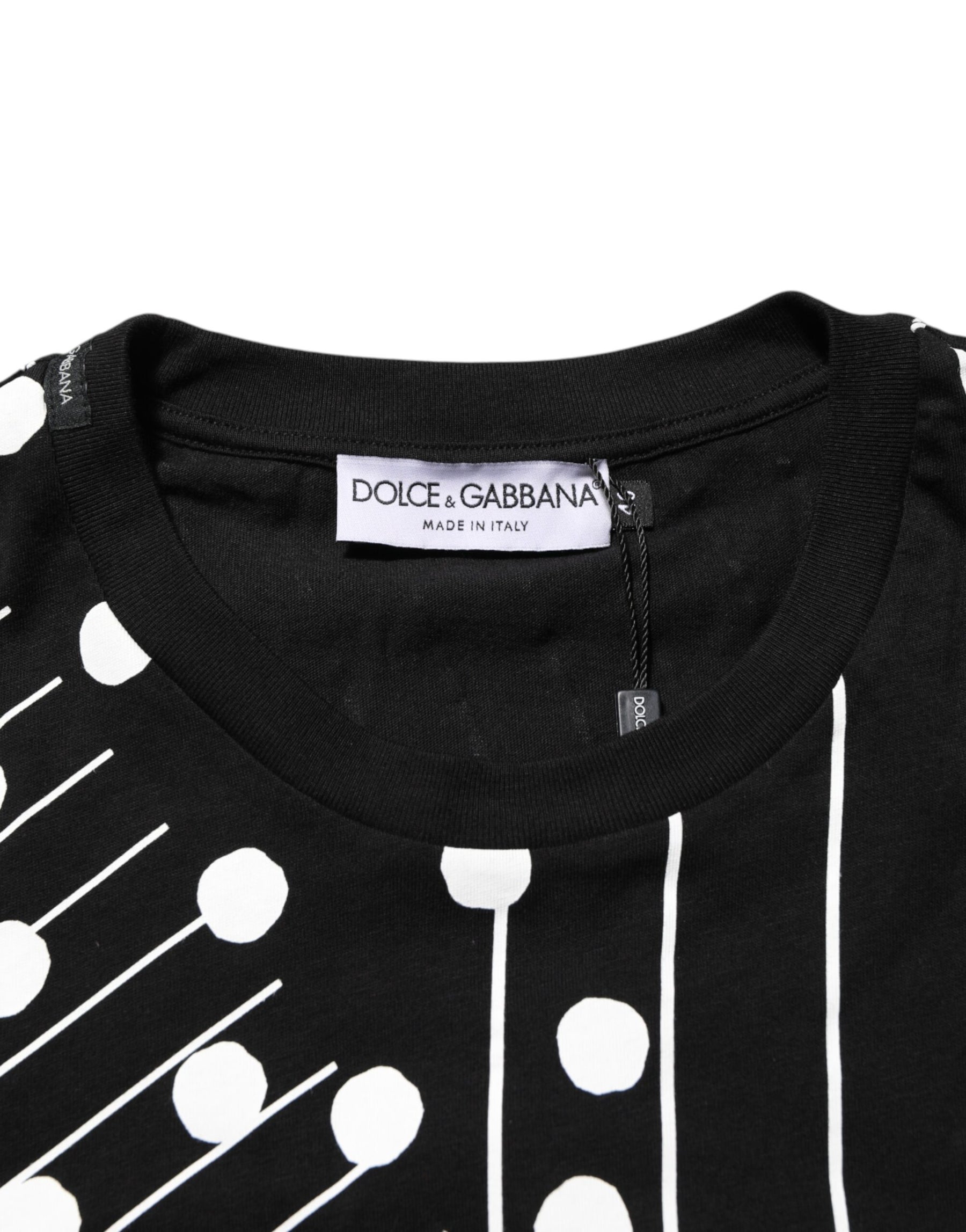 Dolce & Gabbana Black Cotton Polka Dots Round Neck T-shirt | Regal Royce