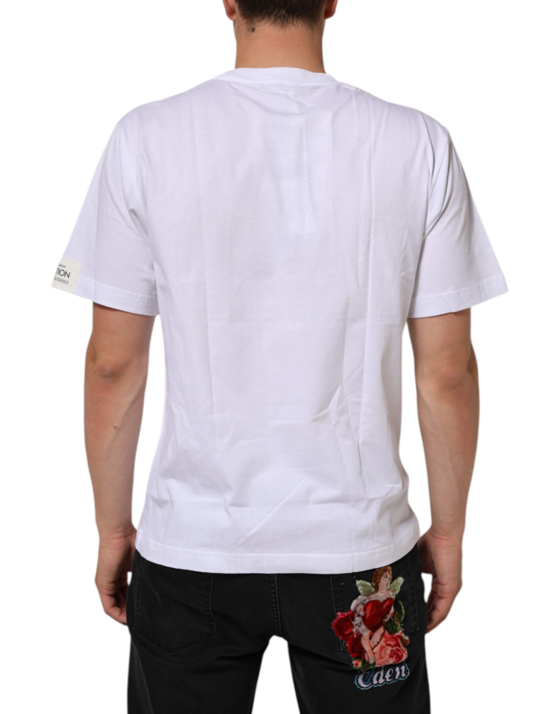 Dolce & Gabbana White Graphic Print Cotton Crew Neck T-shirt | Regal Royce