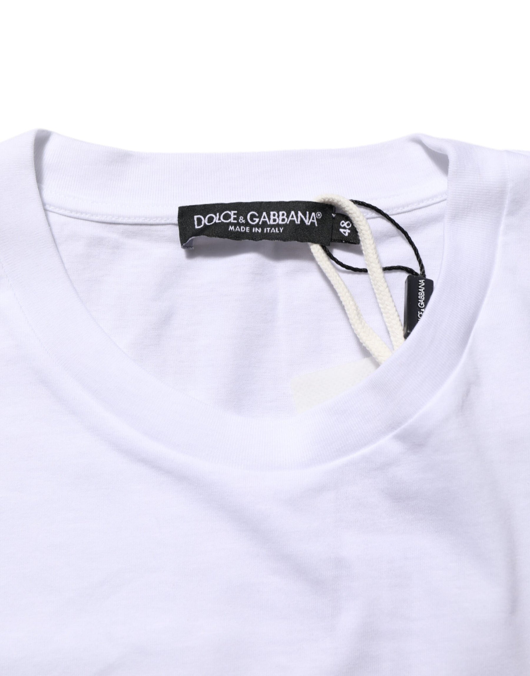 Dolce & Gabbana White Graphic Print Cotton Crew Neck T-shirt | Regal Royce