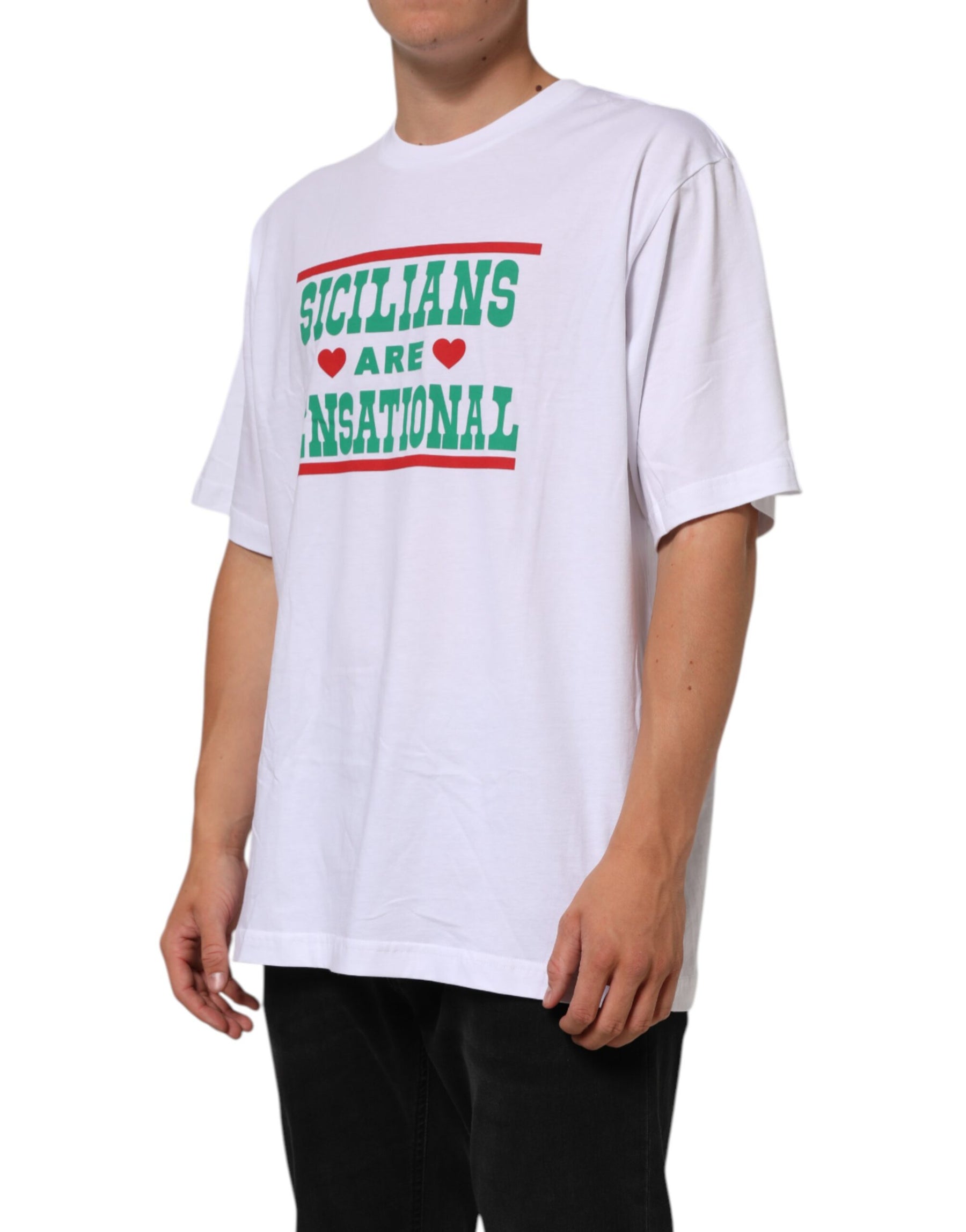 Dolce & Gabbana White Graphic Print Cotton CrewNeck T-shirt | Regal Royce