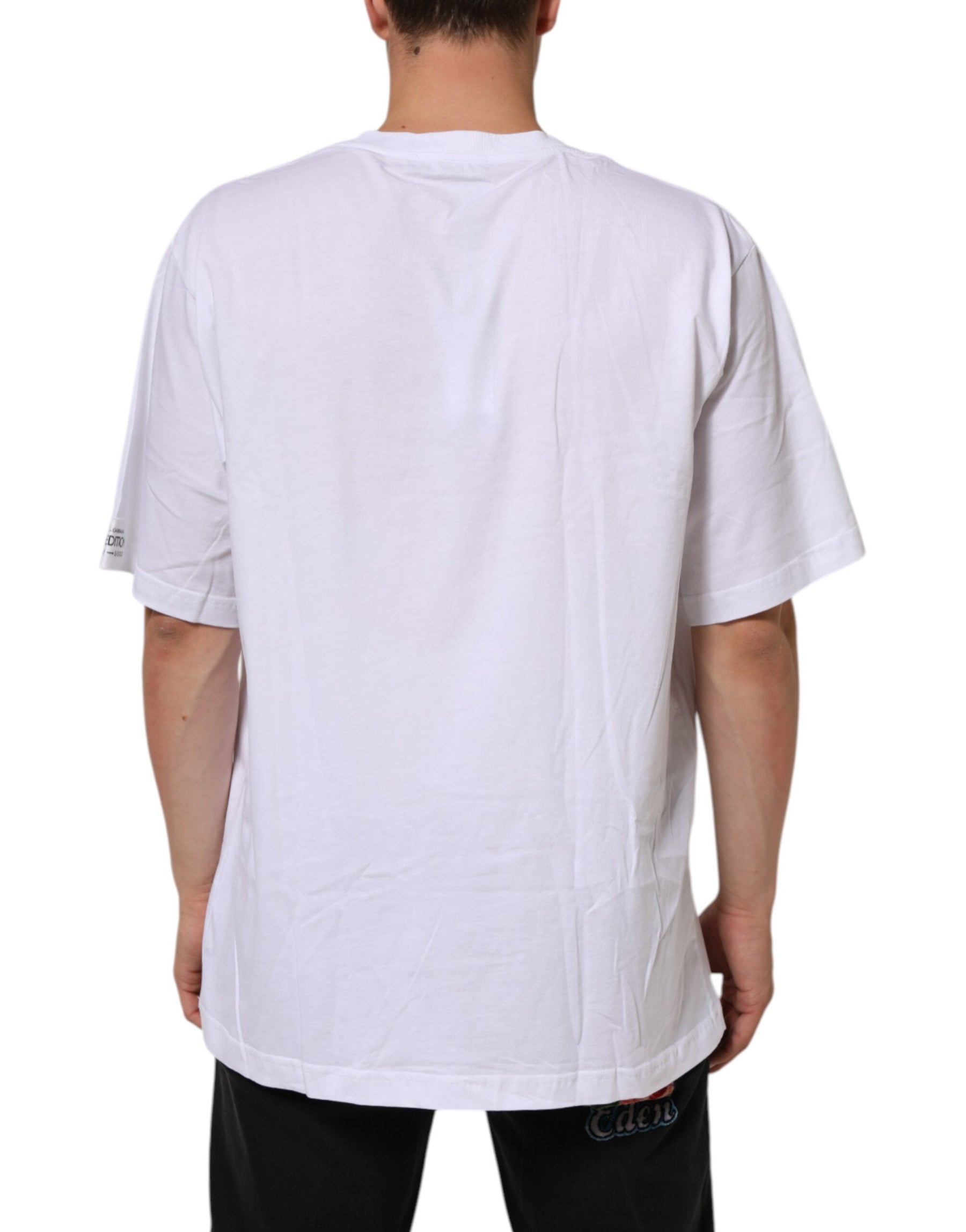 Dolce & Gabbana White Graphic Print Cotton CrewNeck T-shirt | Regal Royce