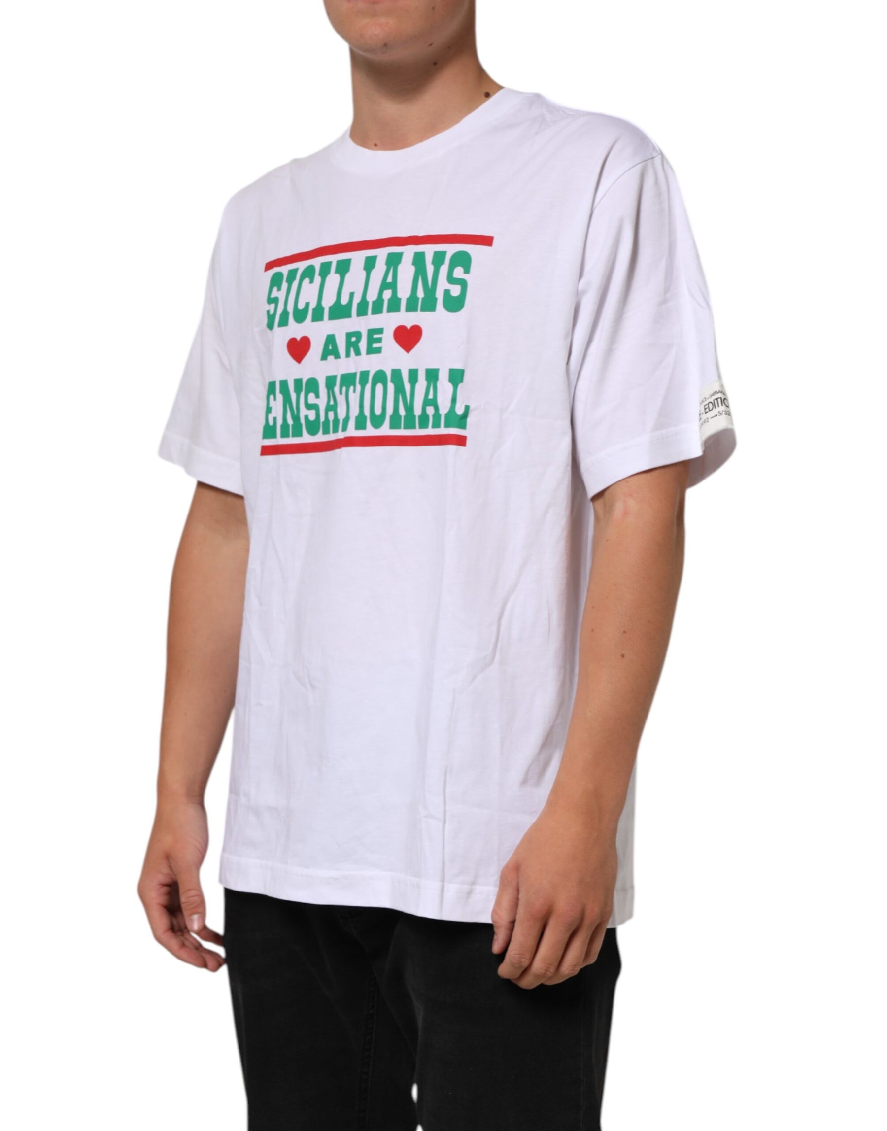 Dolce & Gabbana White Graphic Print Cotton Crew Neck T-shirt | Regal Royce