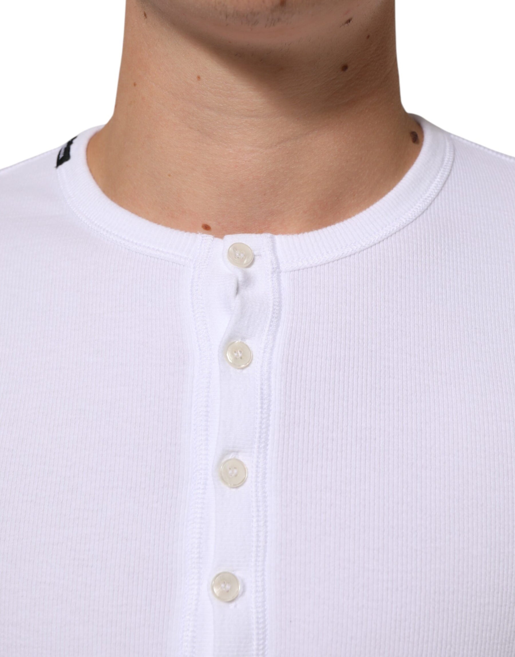 Dolce & Gabbana White Long Sleeves Button Closure T-shirt | Regal Royce