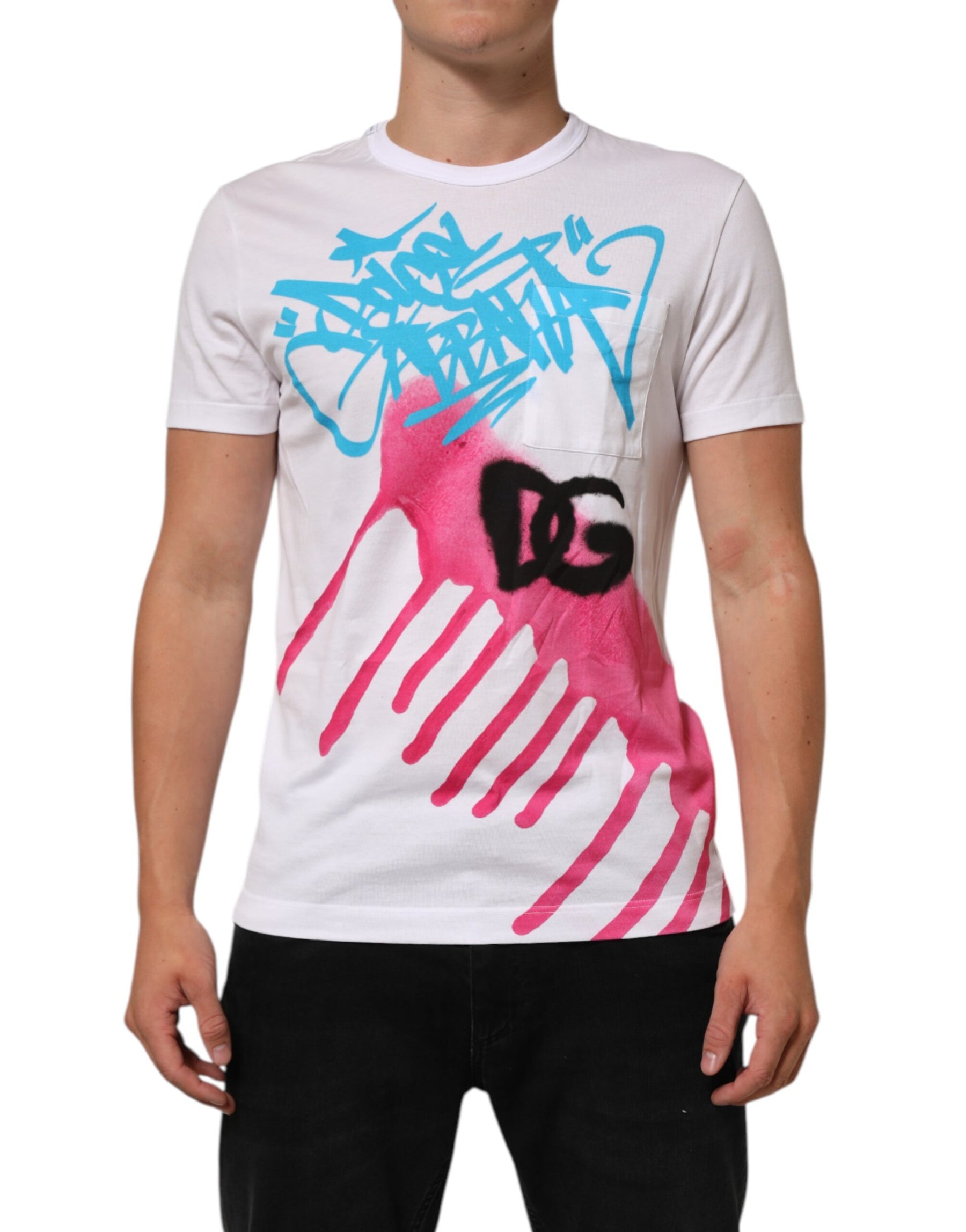Dolce & Gabbana White Graphic Print Cotton Crew Neck T-shirt | Regal Royce
