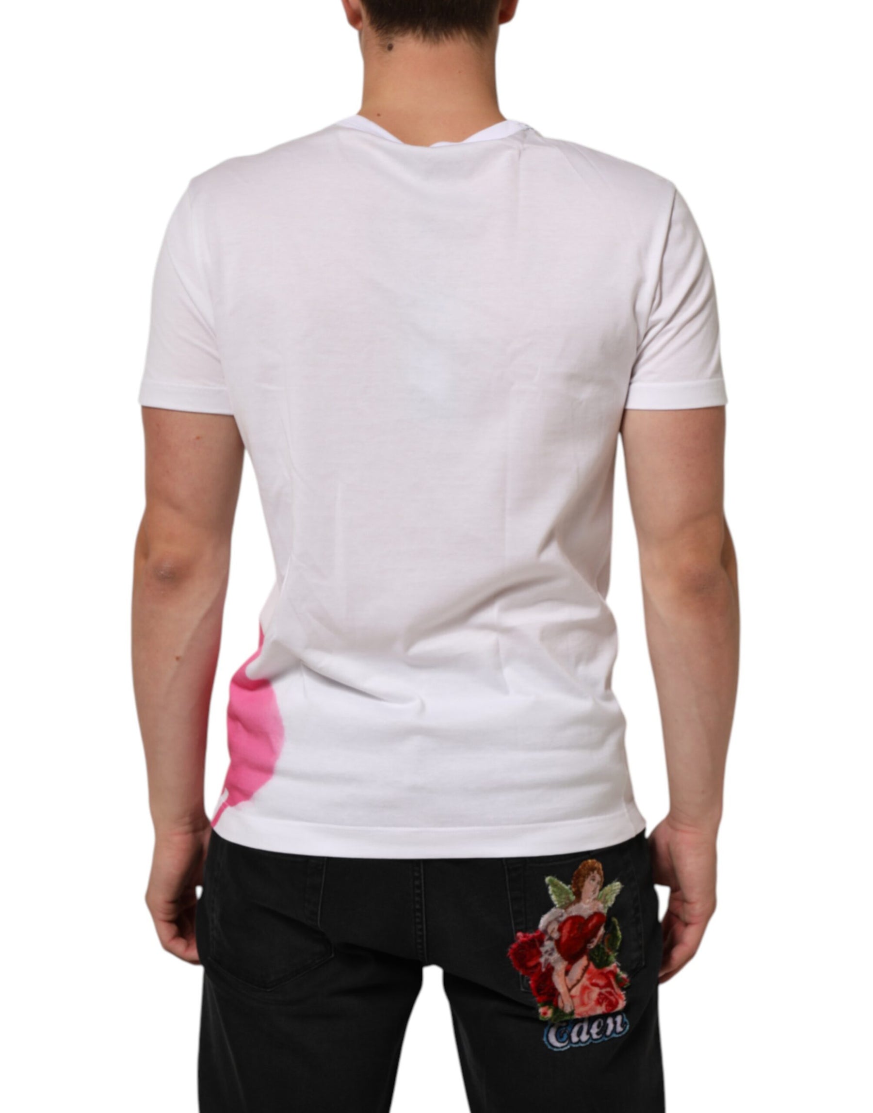 Dolce & Gabbana White Graphic Print Cotton Crew Neck T-shirt | Regal Royce