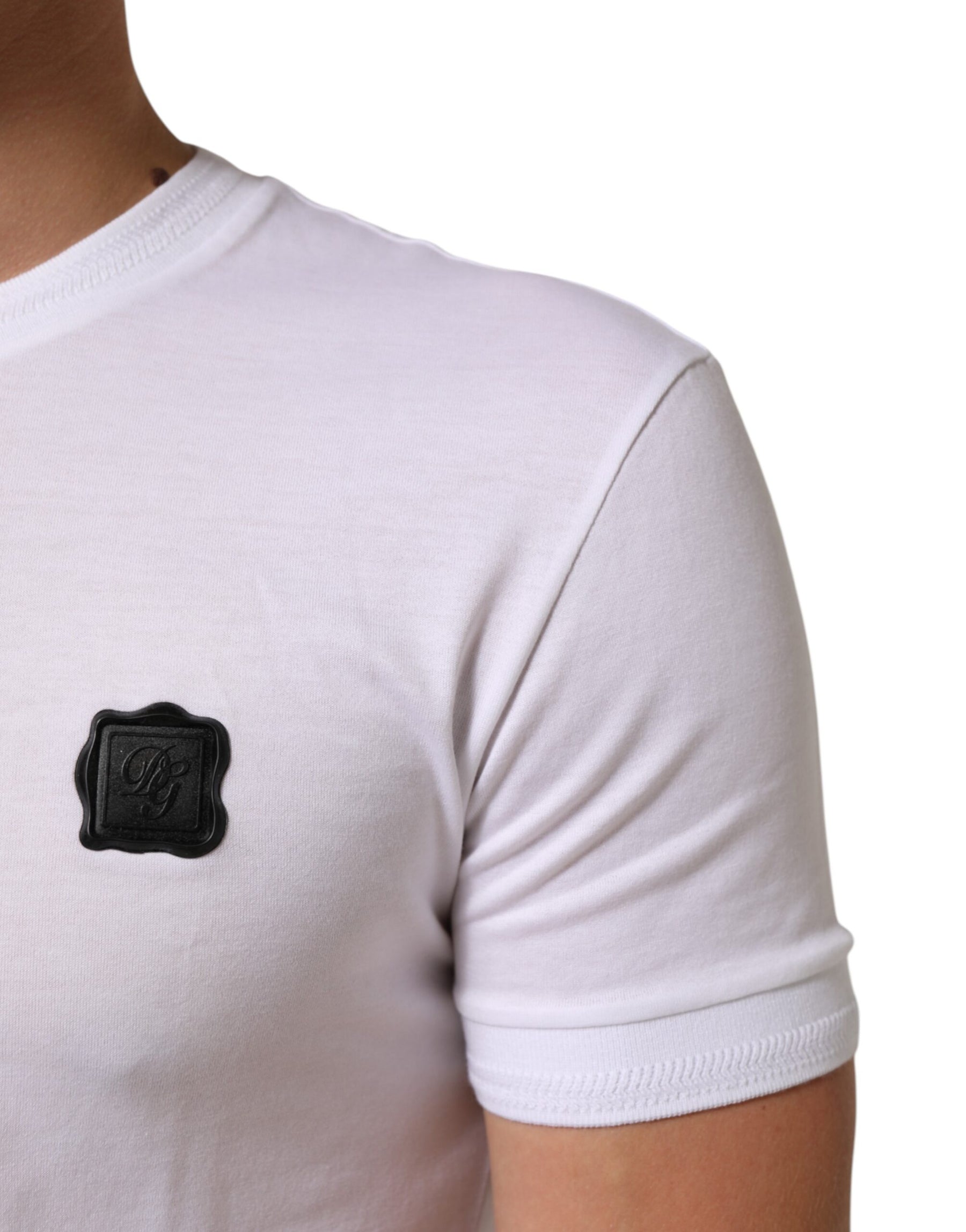 Dolce & Gabbana White Cotton Logo Patch Crew Neck  T-shirt | Regal Royce