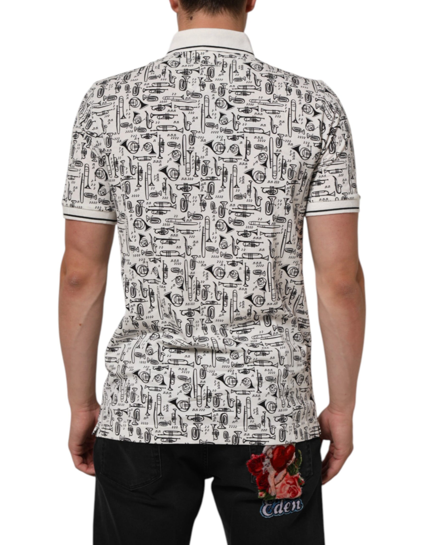 Dolce & Gabbana White Musical Print Collared Polo T-shirt | Regal Royce