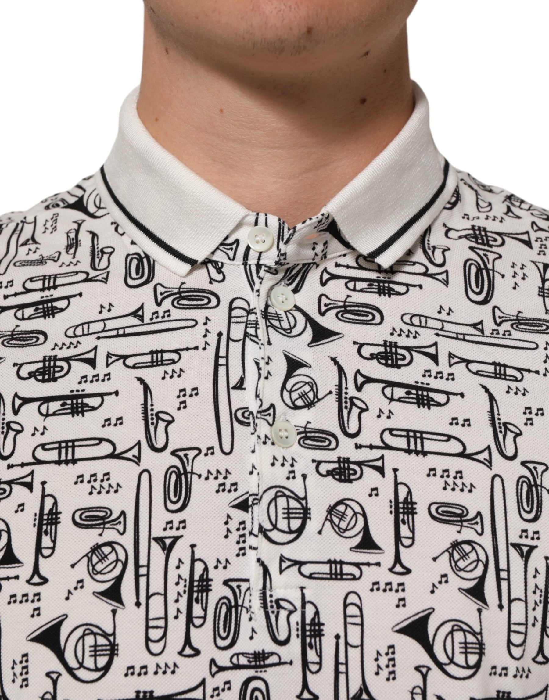 Dolce & Gabbana White Musical Print Collared Polo T-shirt | Regal Royce