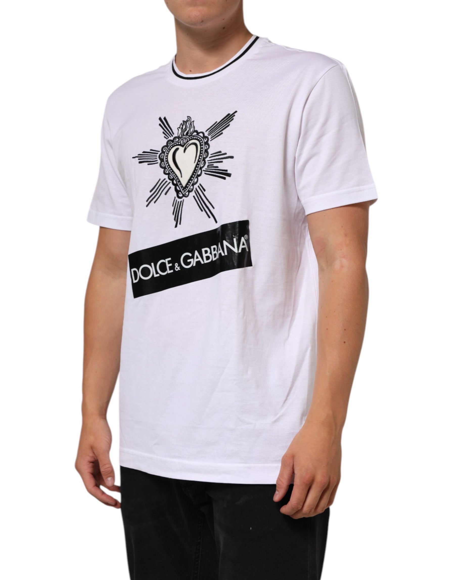 Dolce & Gabbana White Sacred Heart Short Sleeve Men T-shirt | Regal Royce