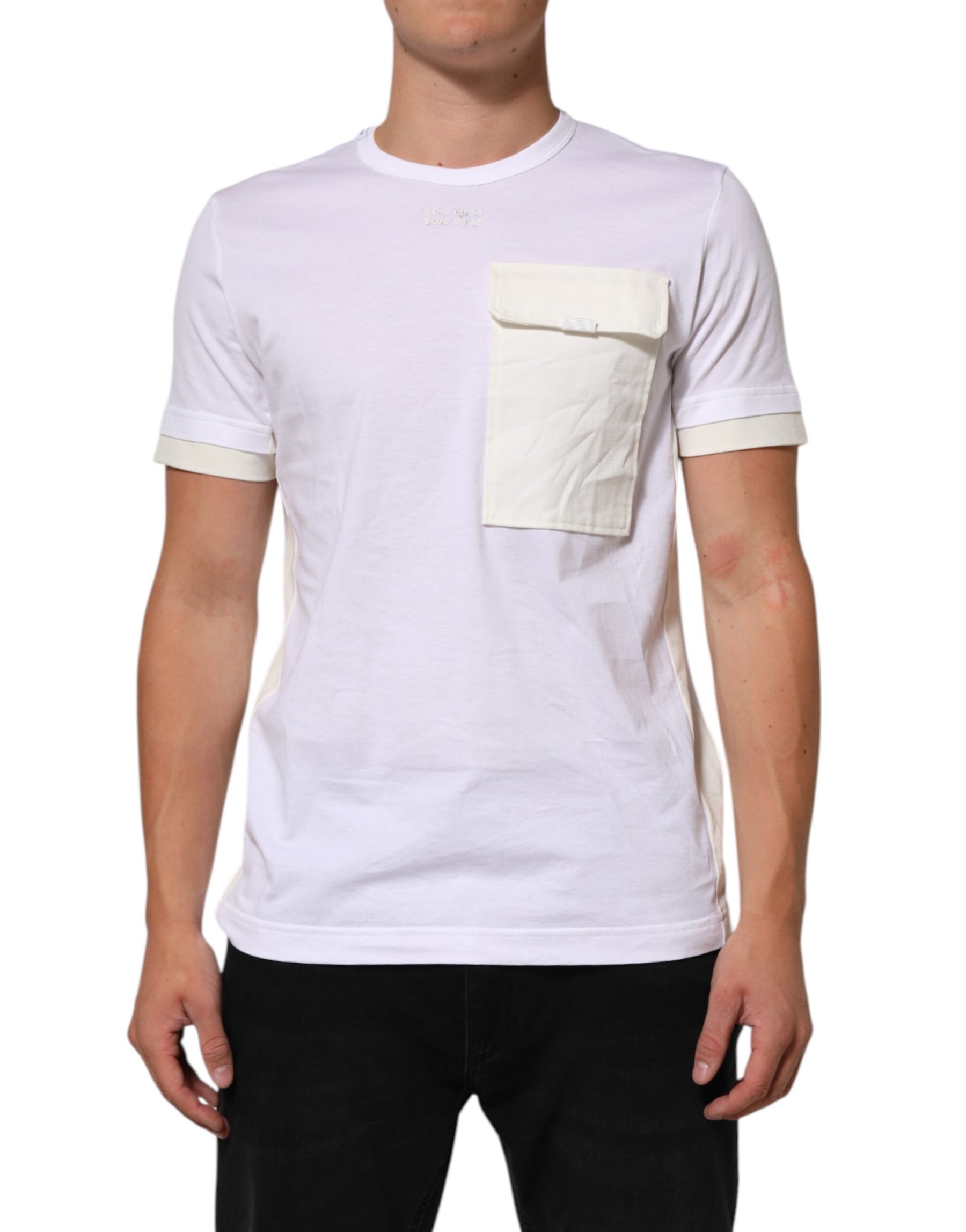 Dolce & Gabbana White Cotton Pocket Short Sleeves Men T-shirt | Regal Royce