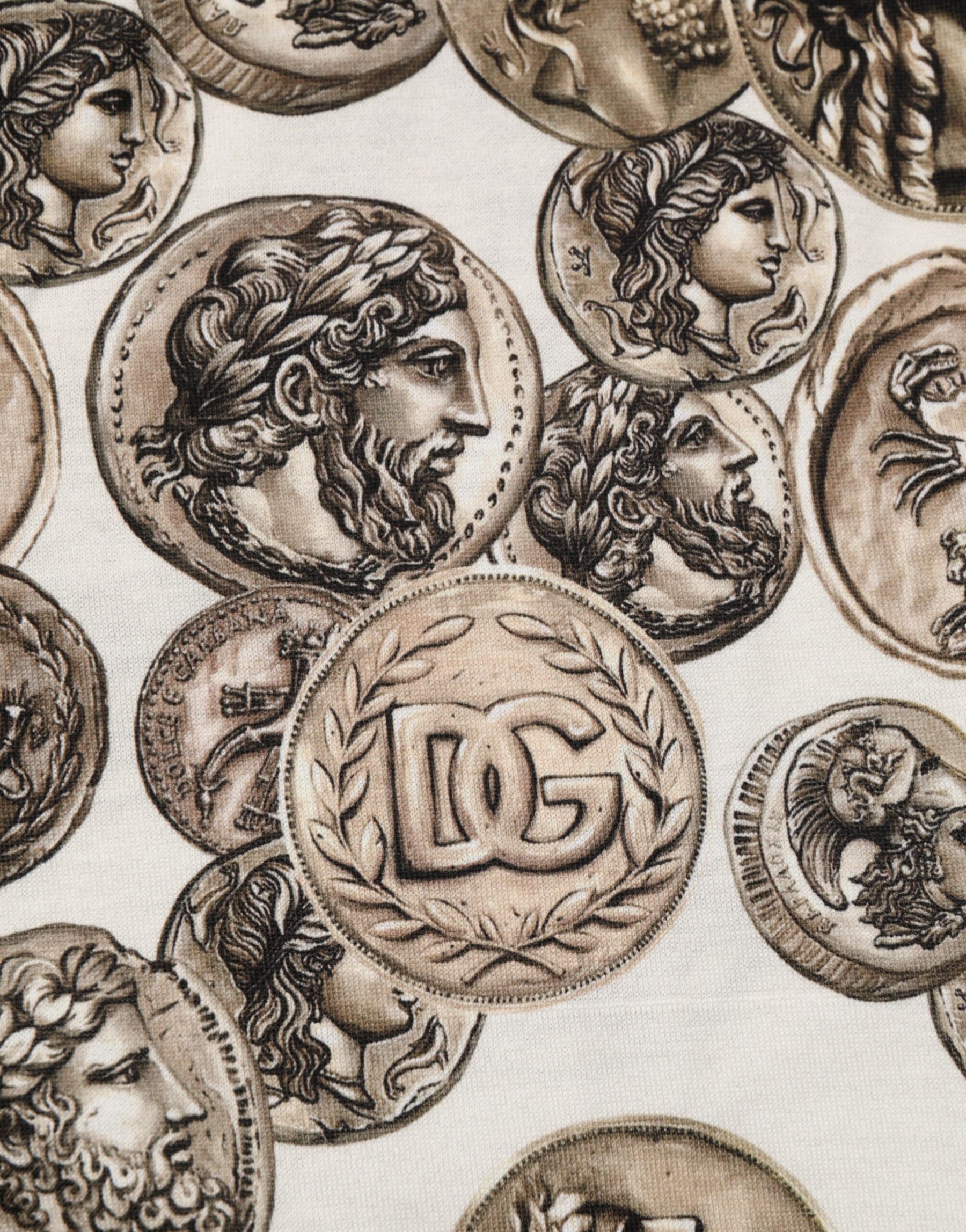 Dolce & Gabbana White Coin Print Cotton Crew Neck Men T-shirt | Regal Royce