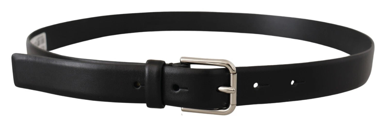 Dolce & Gabbana Black Calf Leather Silver Tone Logo Buckle Belt | Regal Royce