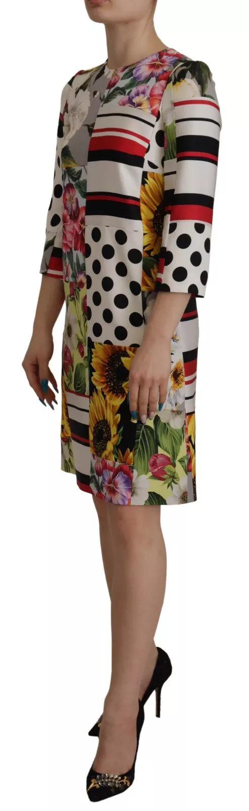 Dolce & Gabbana Multicolor Pachwork Charmeuse Floral Shift Dress | Regal Royce